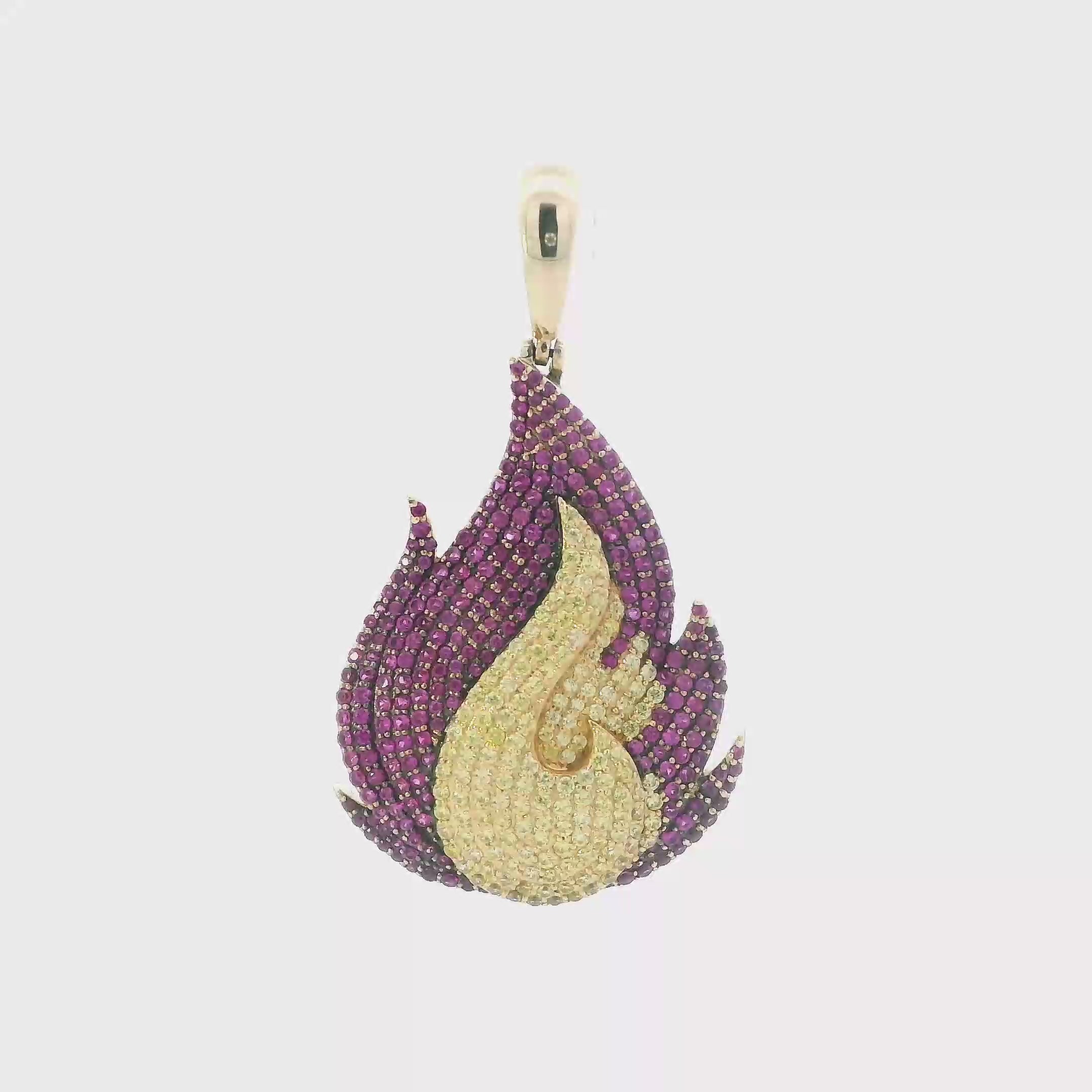 14k Yellow Gold Pink Sapphires & Yellow Quartz Fire Pendant