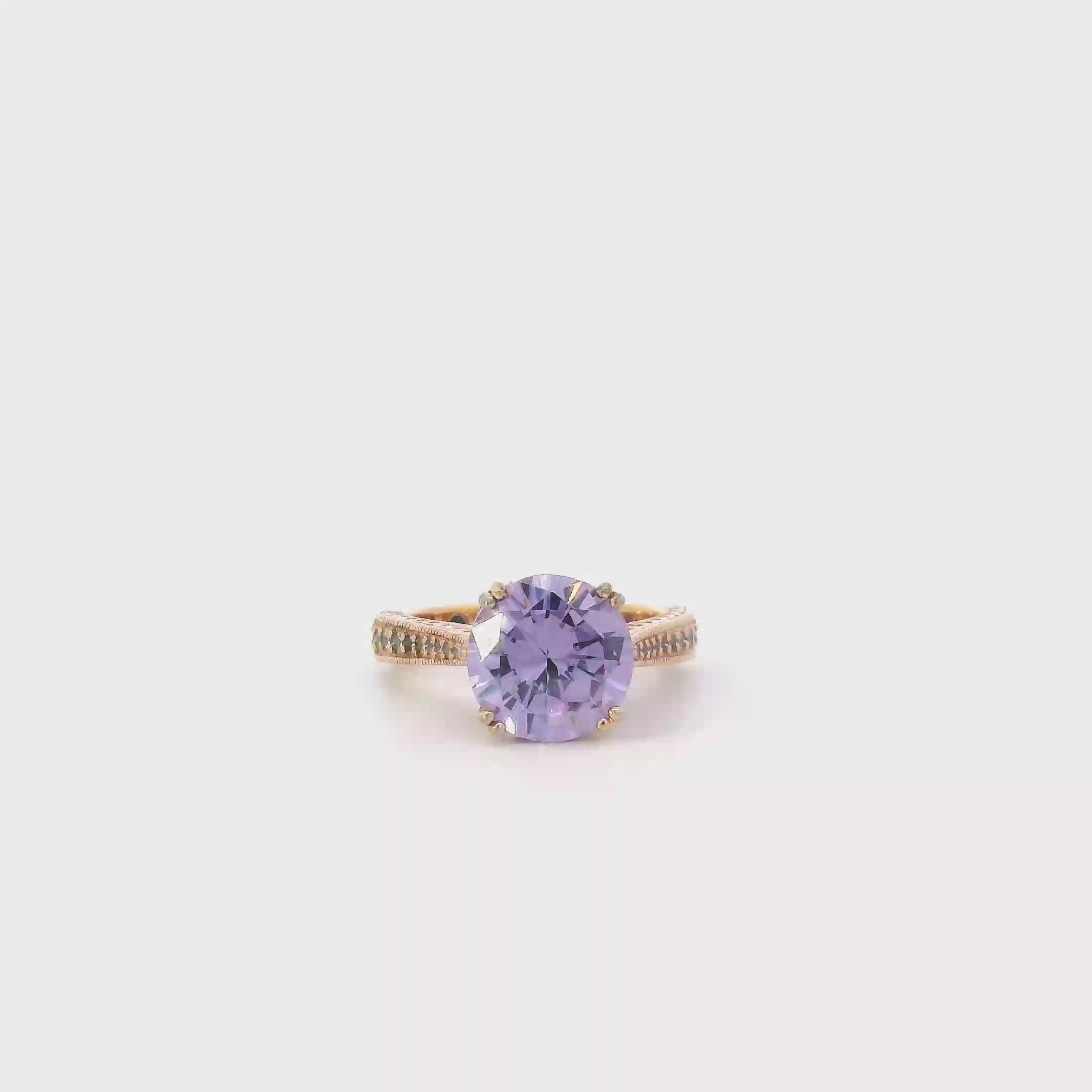 Vana K Sterling Silver Rose Gold Tone Cubic Zirconia & Synthetic Amethyst Women's Ring