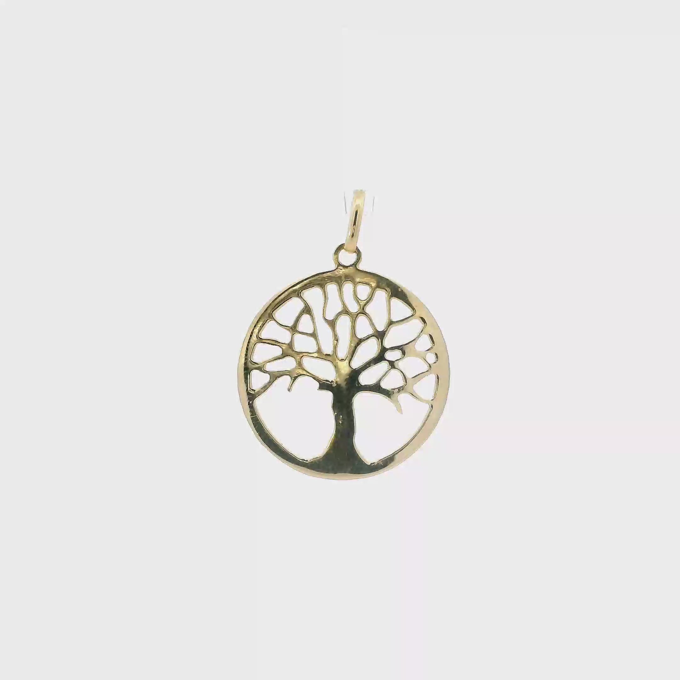 18K Yellow Gold Round Tree Of Life Pendant
