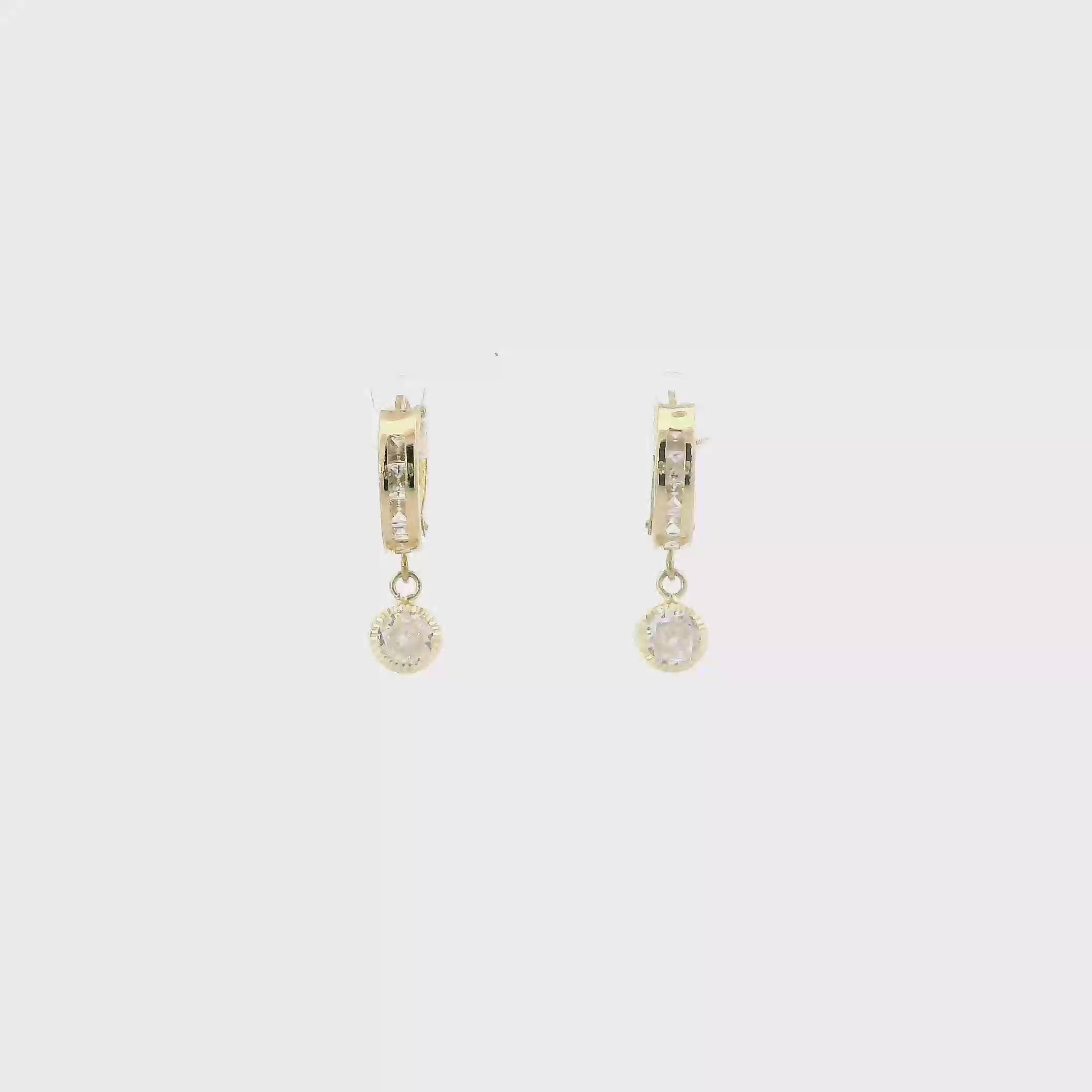10K Yellow Gold Round dangle Huggie Hoop Earring