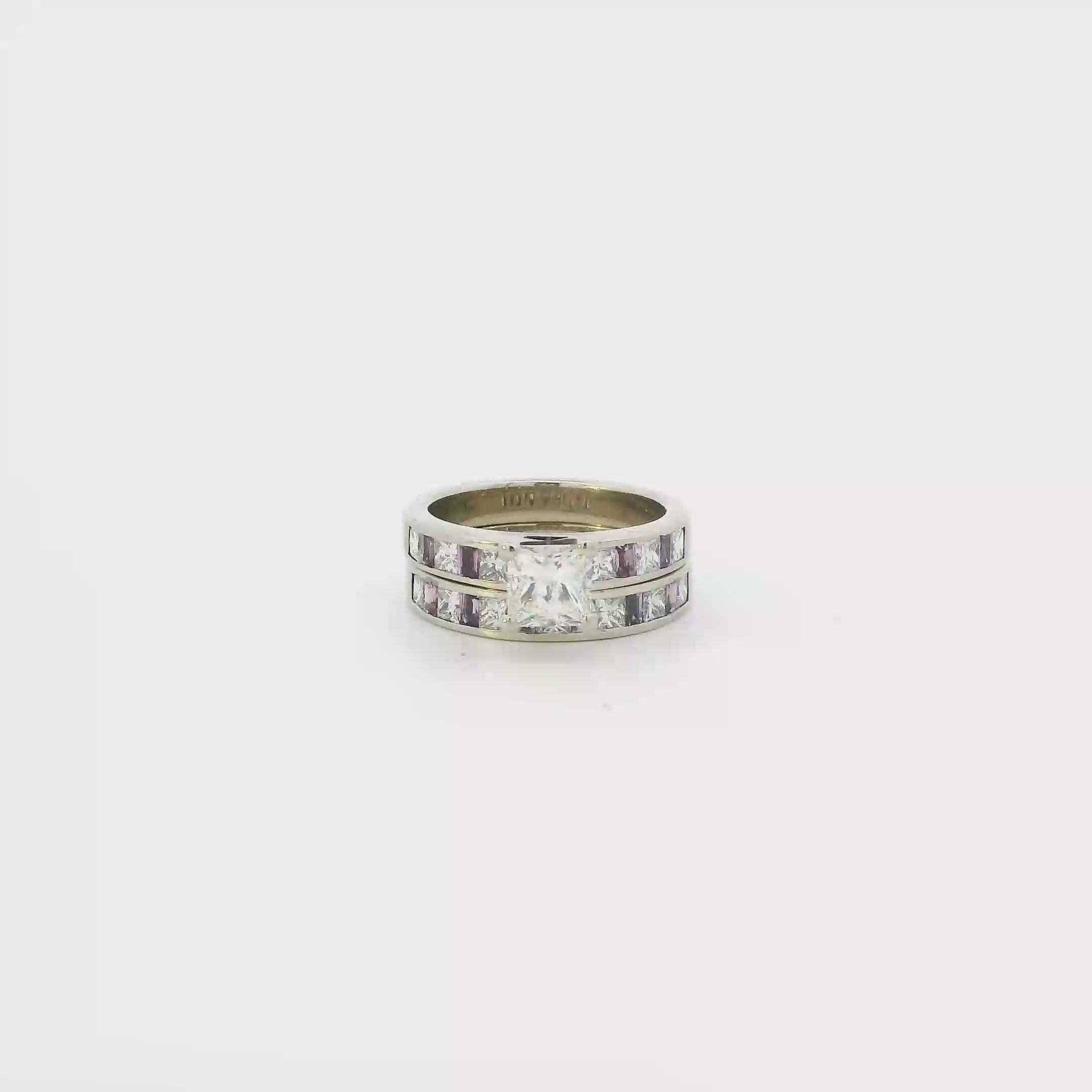 14K White Gold Diamonds & Amethysts Engagement & Wedding Ring Set - 1.89ct