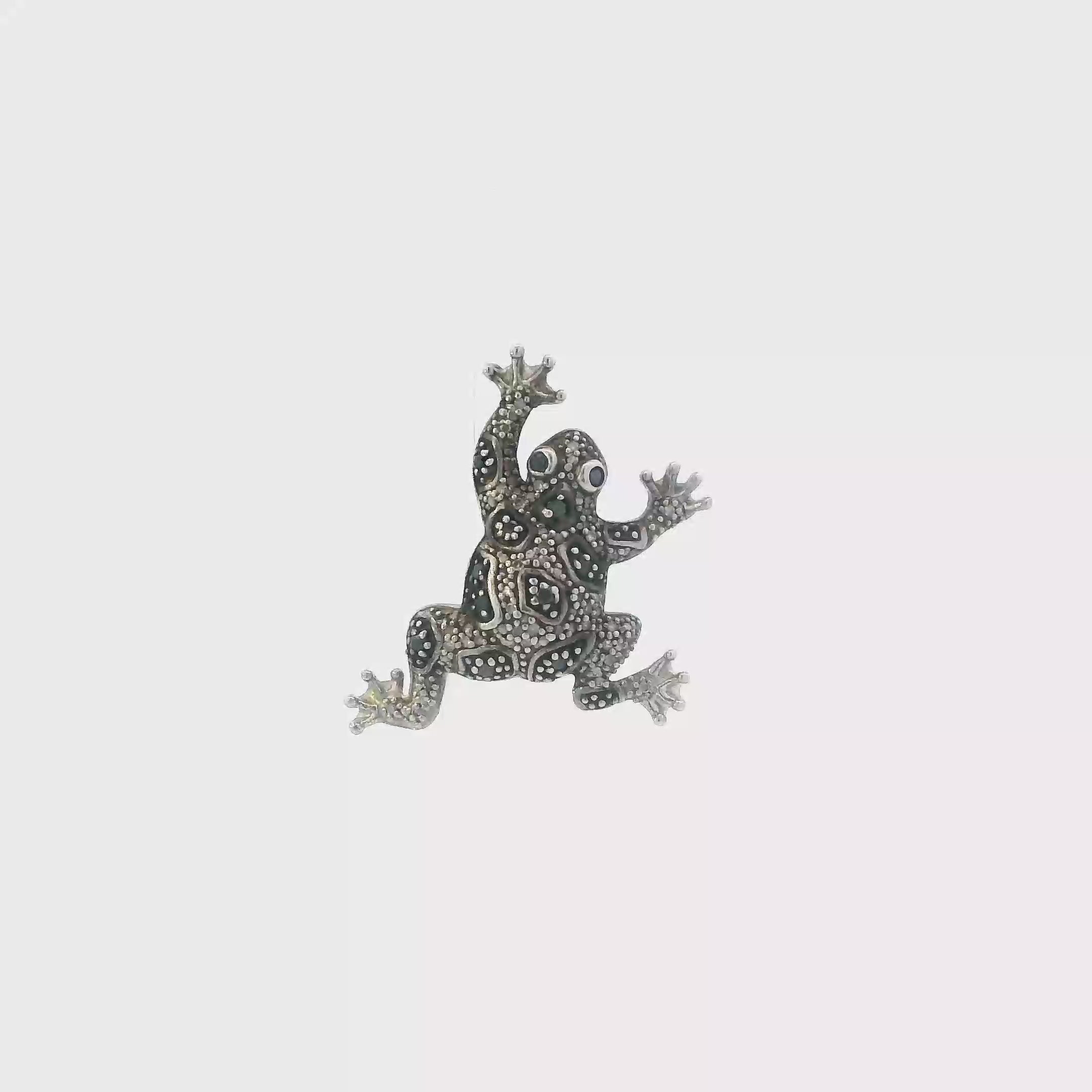 Vintage Sterling Silver Marcasite Frog Pendant