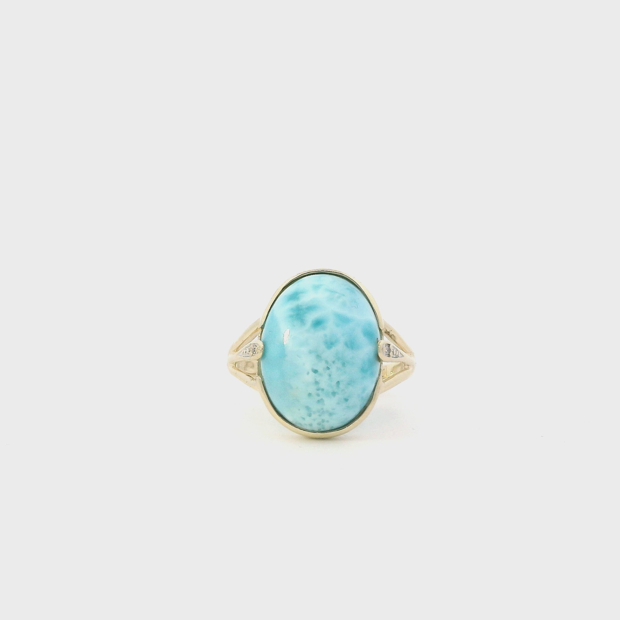 10K Yellow Gold Oval Larimar Womens Ring