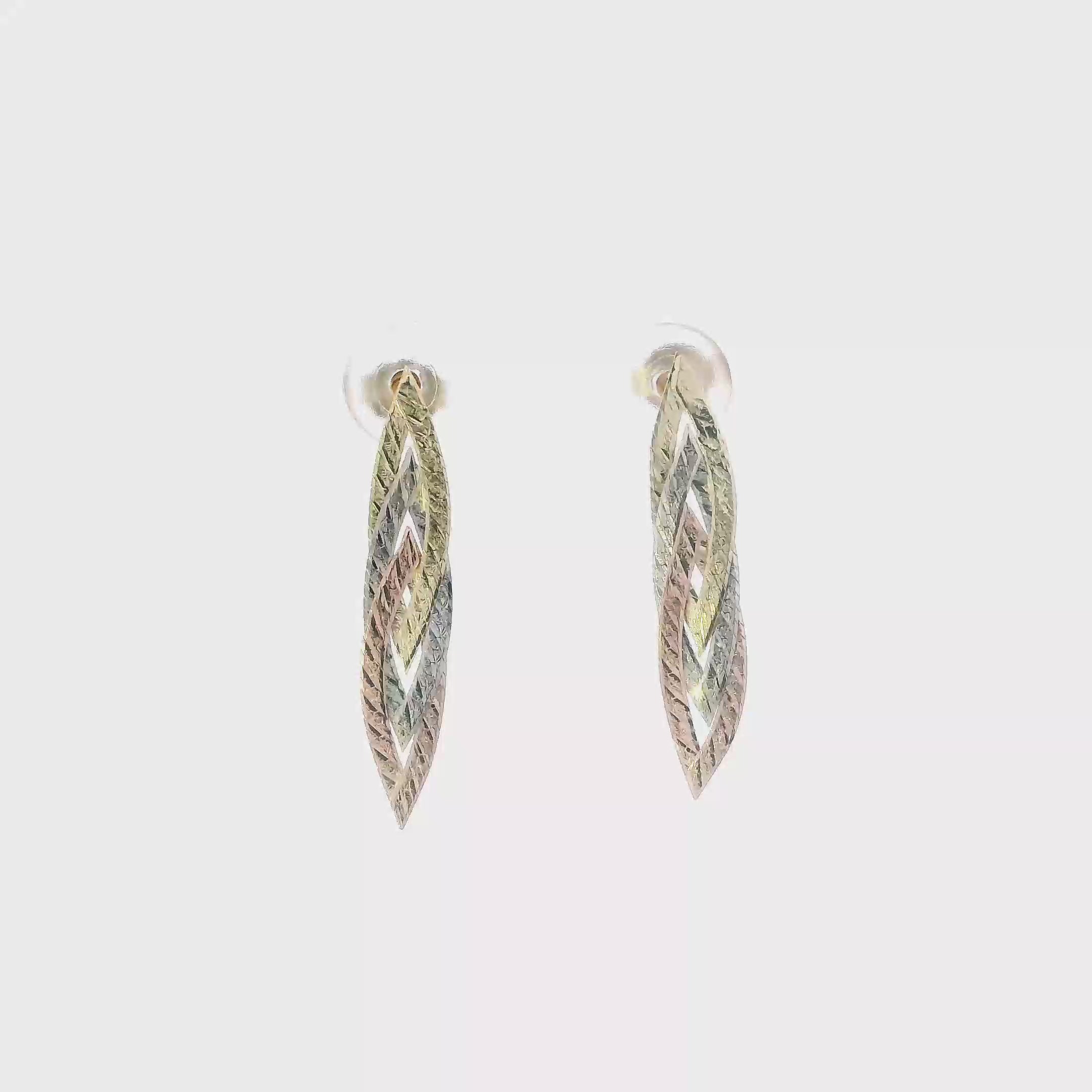 14K Tri Color Gold Braided Dangle Earring