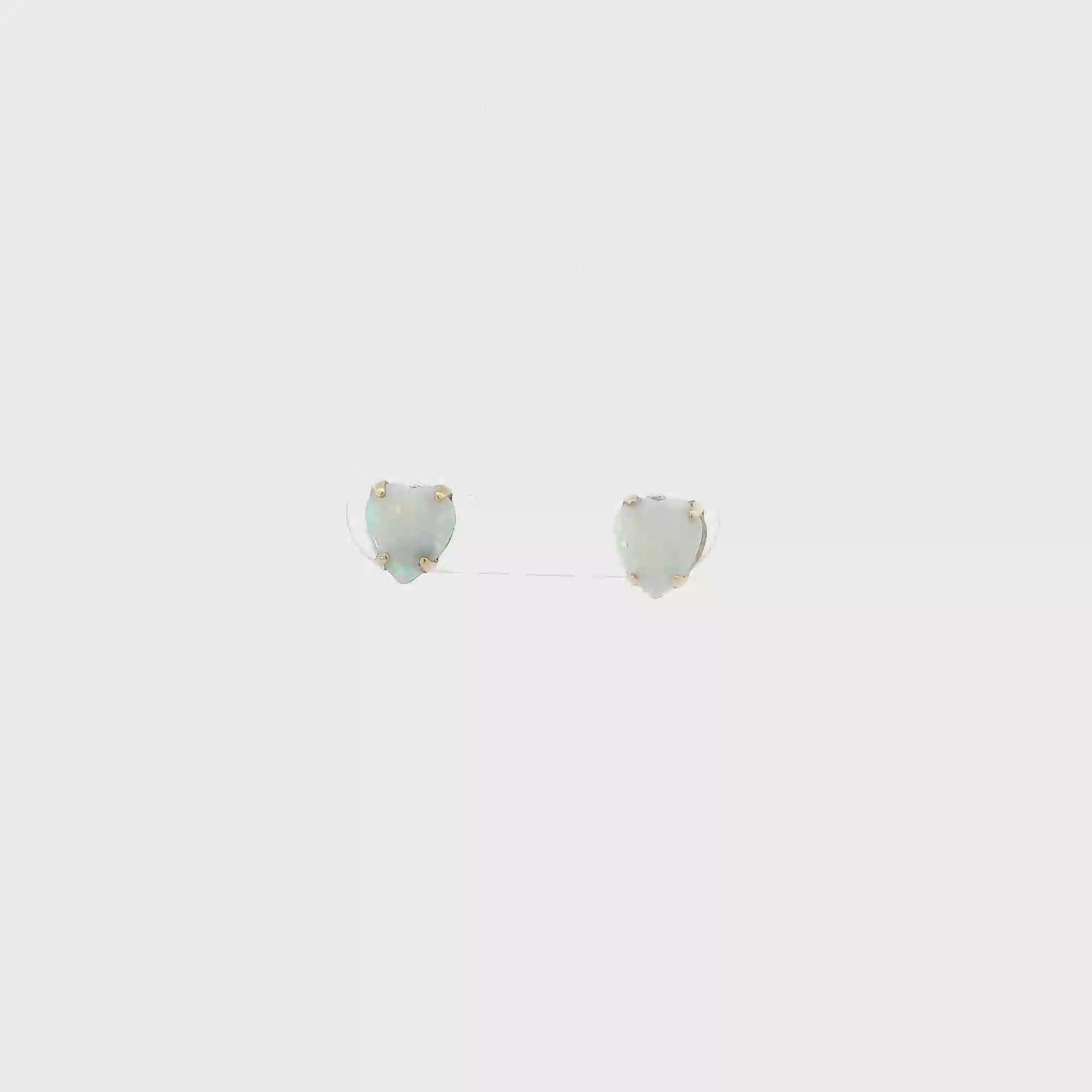 14K Yellow Gold Opal Heart Stud Earrings