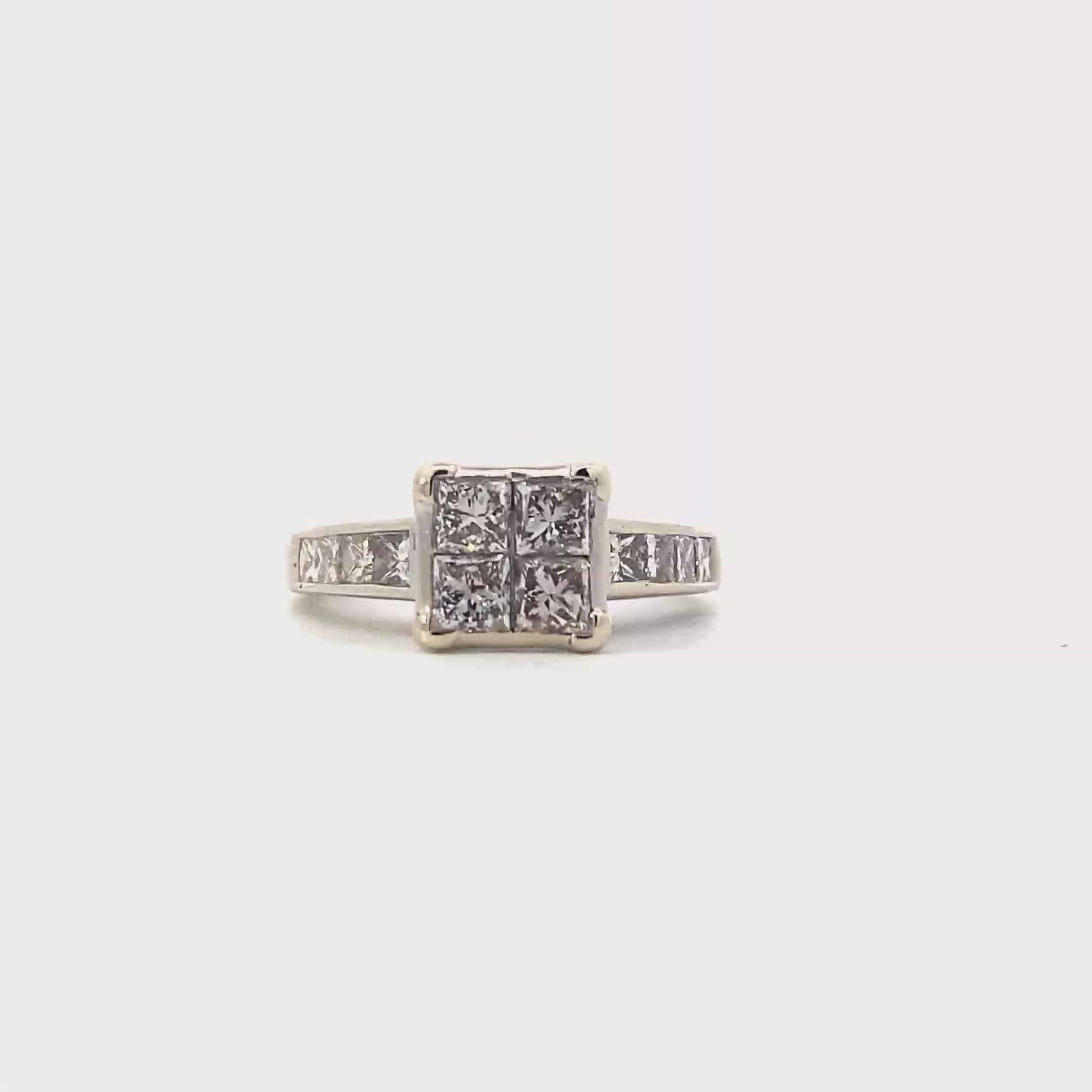 14K White Gold Diamond Square Women's Ring - 1.68ct