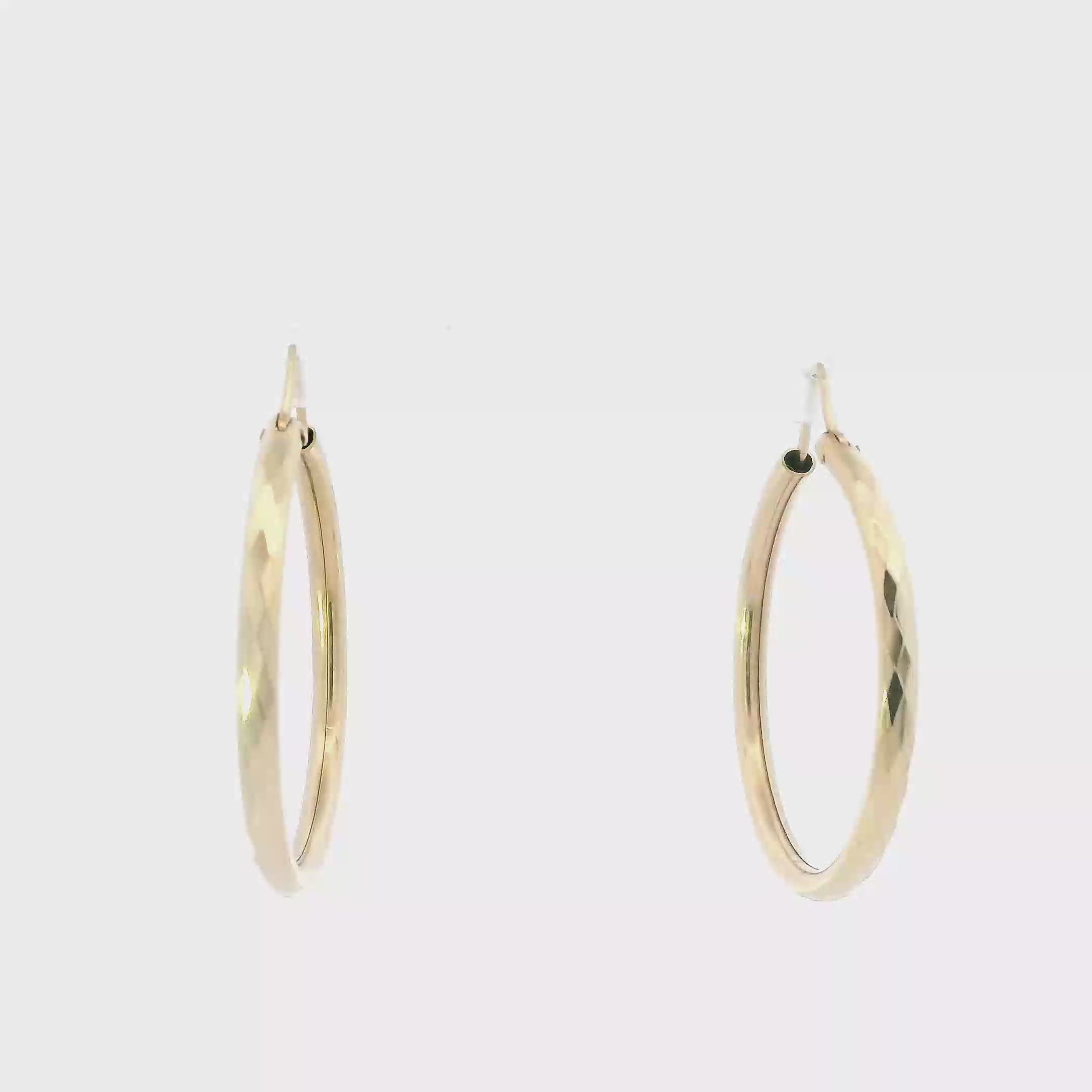 14K Yellow Gold Diamond Cut Tube Hoop Earrings