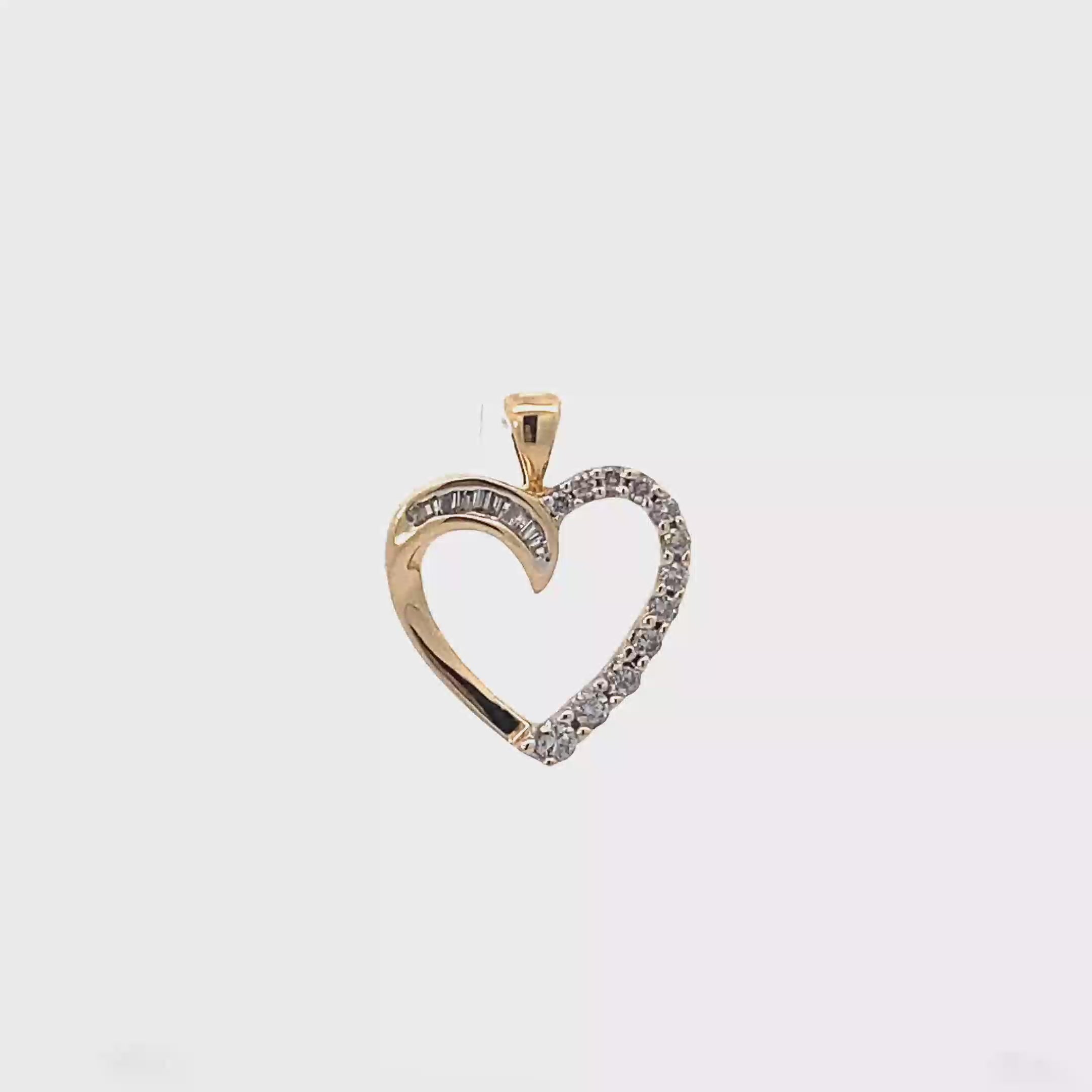 10K Yellow Gold Heart With Round Brilliant Cut Diamond Pendant - 0.15ct