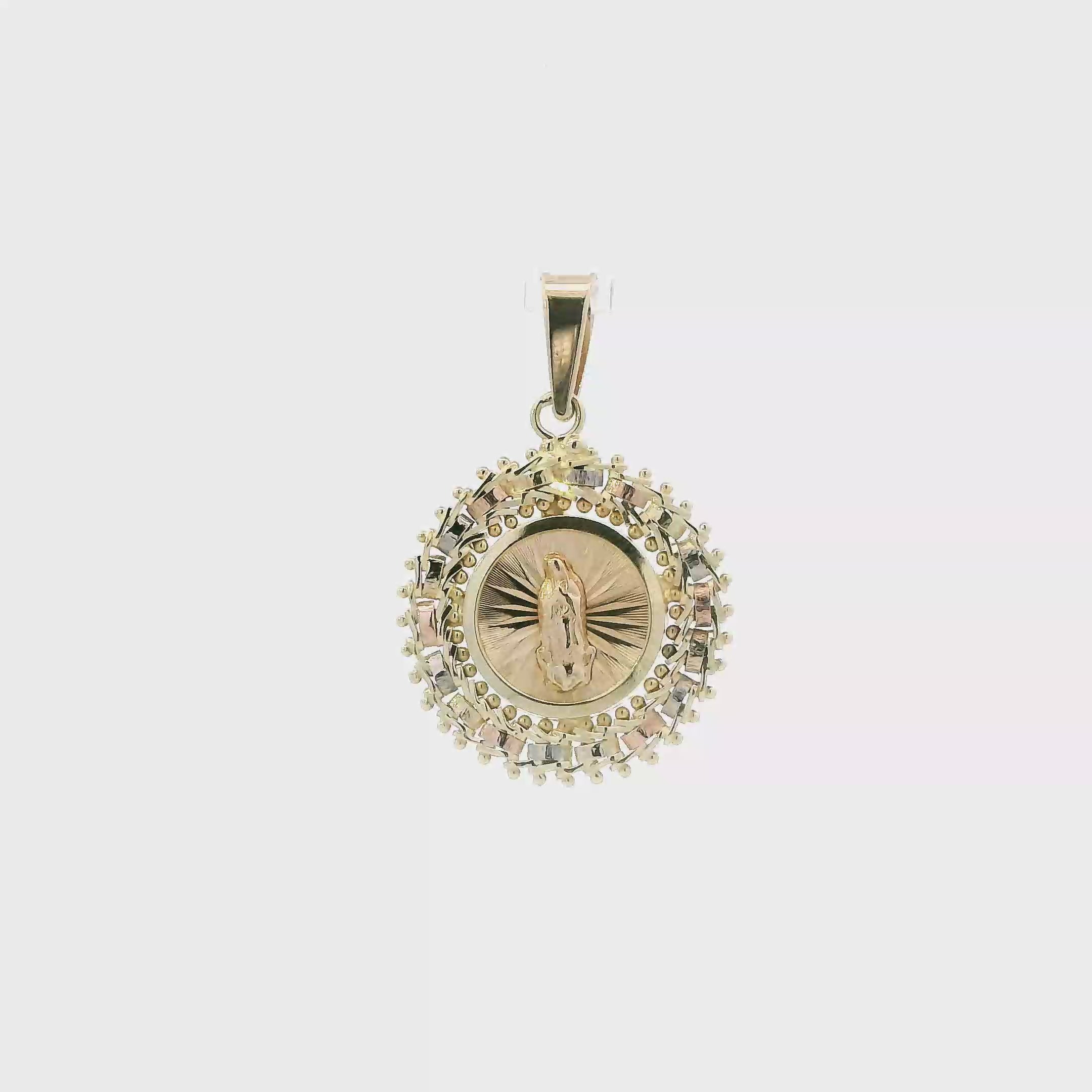 14K Tri Color Round Virgin Mary Pendant