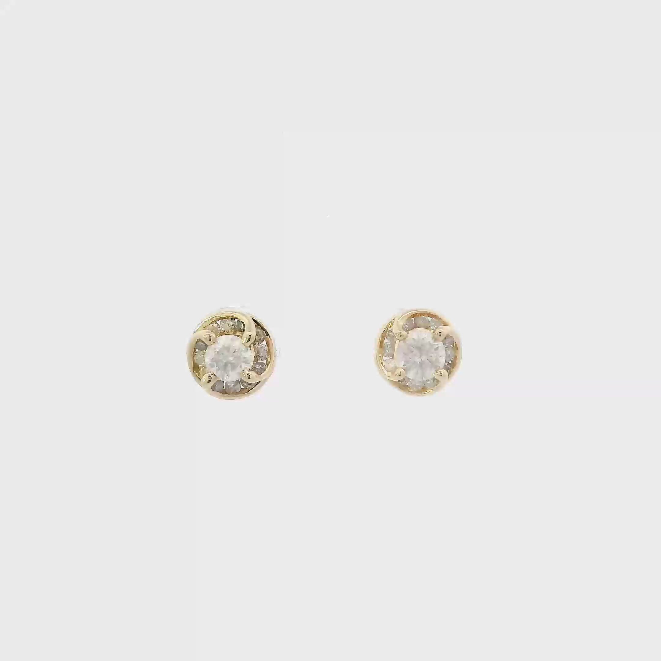 14K Yellow Gold Diamond Stud Earrings - 0.98ct