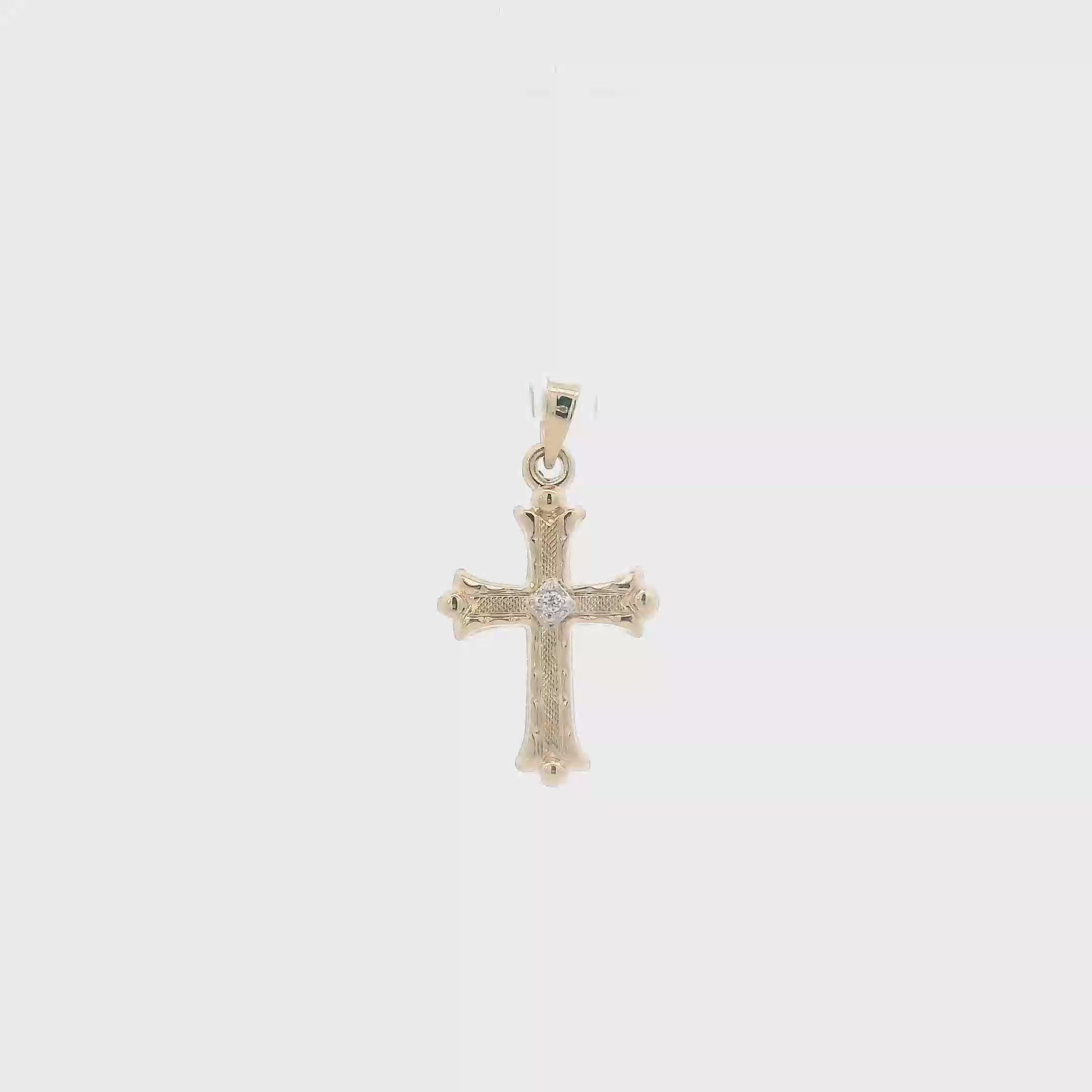 14K Yellow Gold Diamond Cross Pendant - 0.01ct