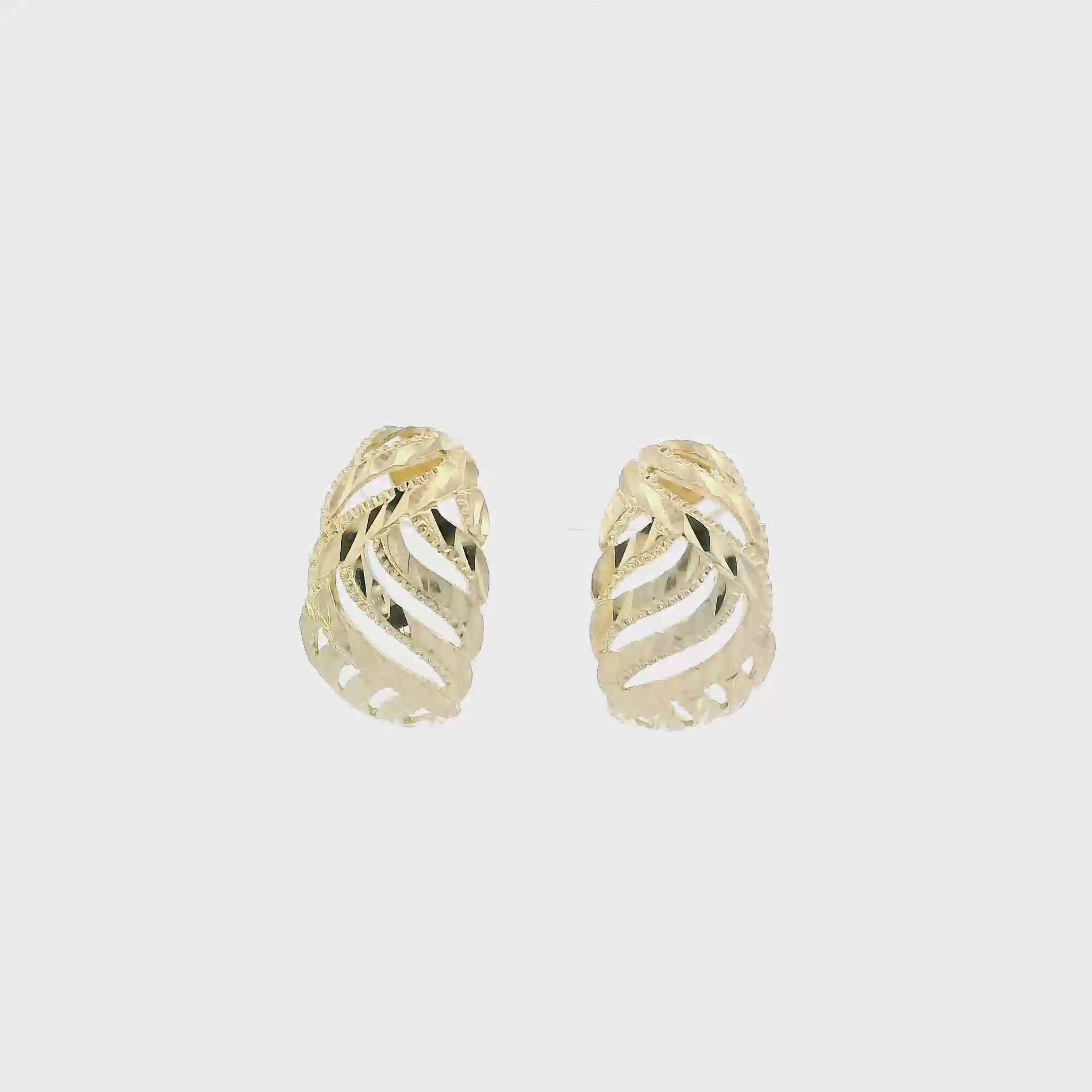 14K Yellow Gold Diamond Cut Filigree Curved Earrings