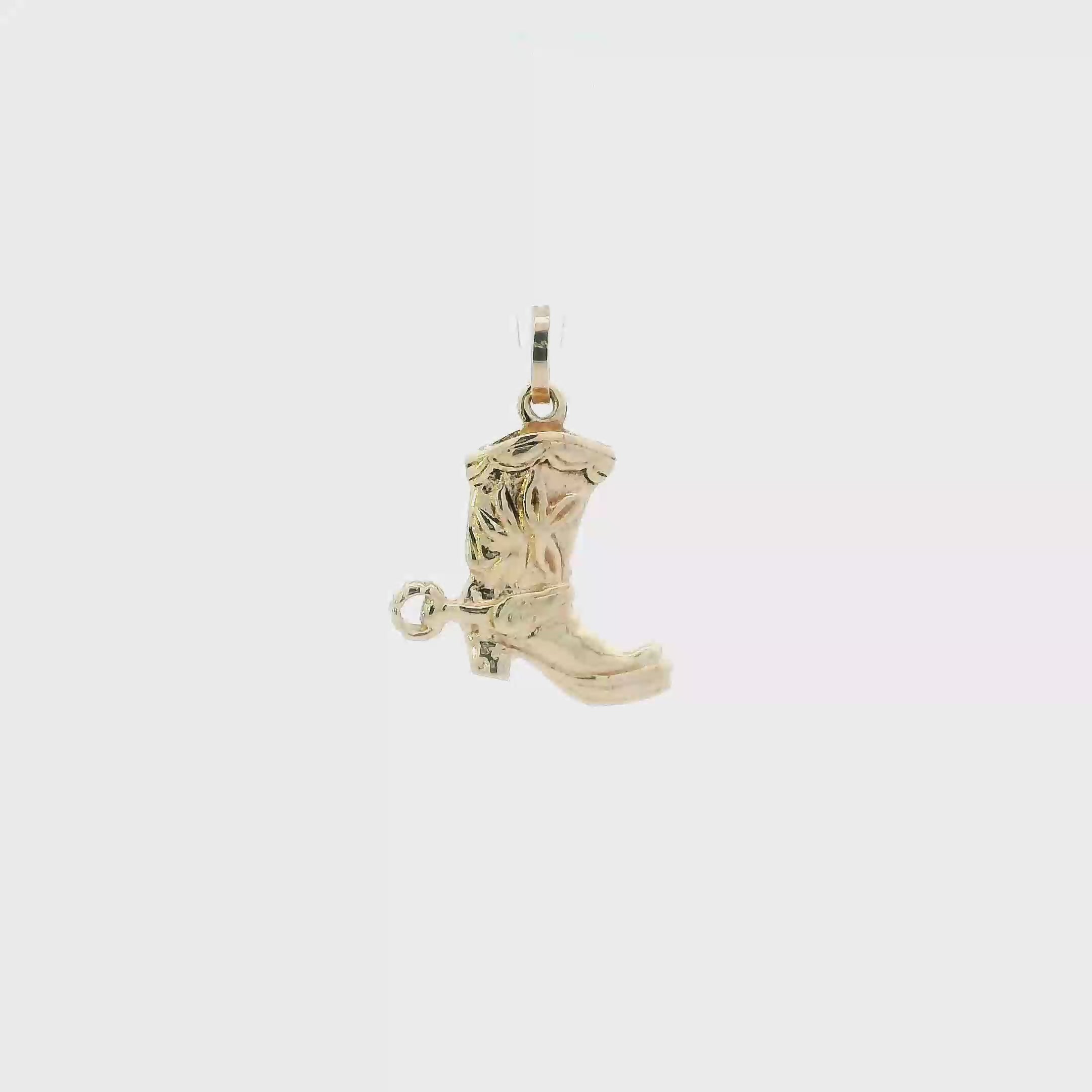 14K Yellow Gold Diamond Cut Cowboy Boot Pendant