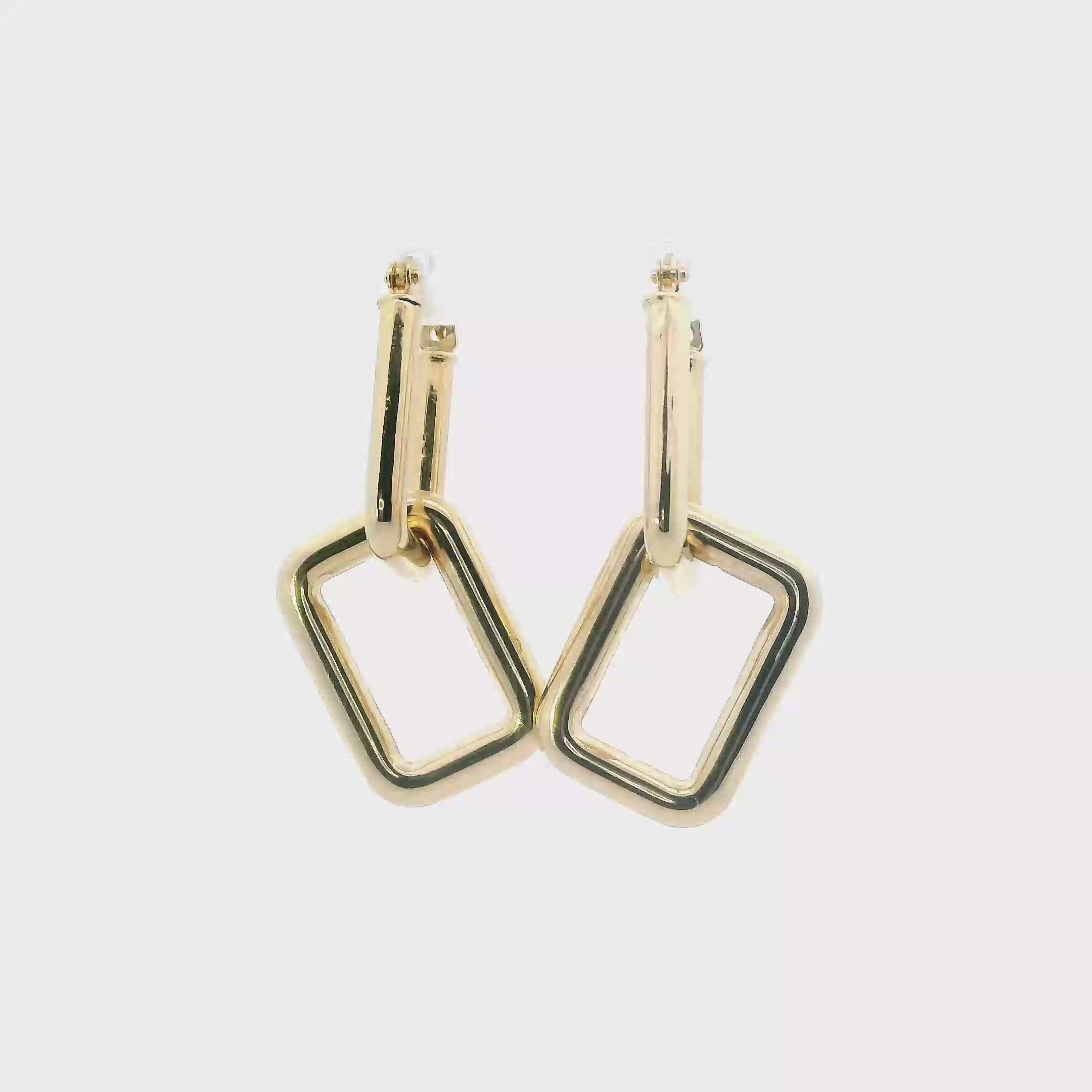 18K Yellow Gold Double Rectangle Dangle Earrings