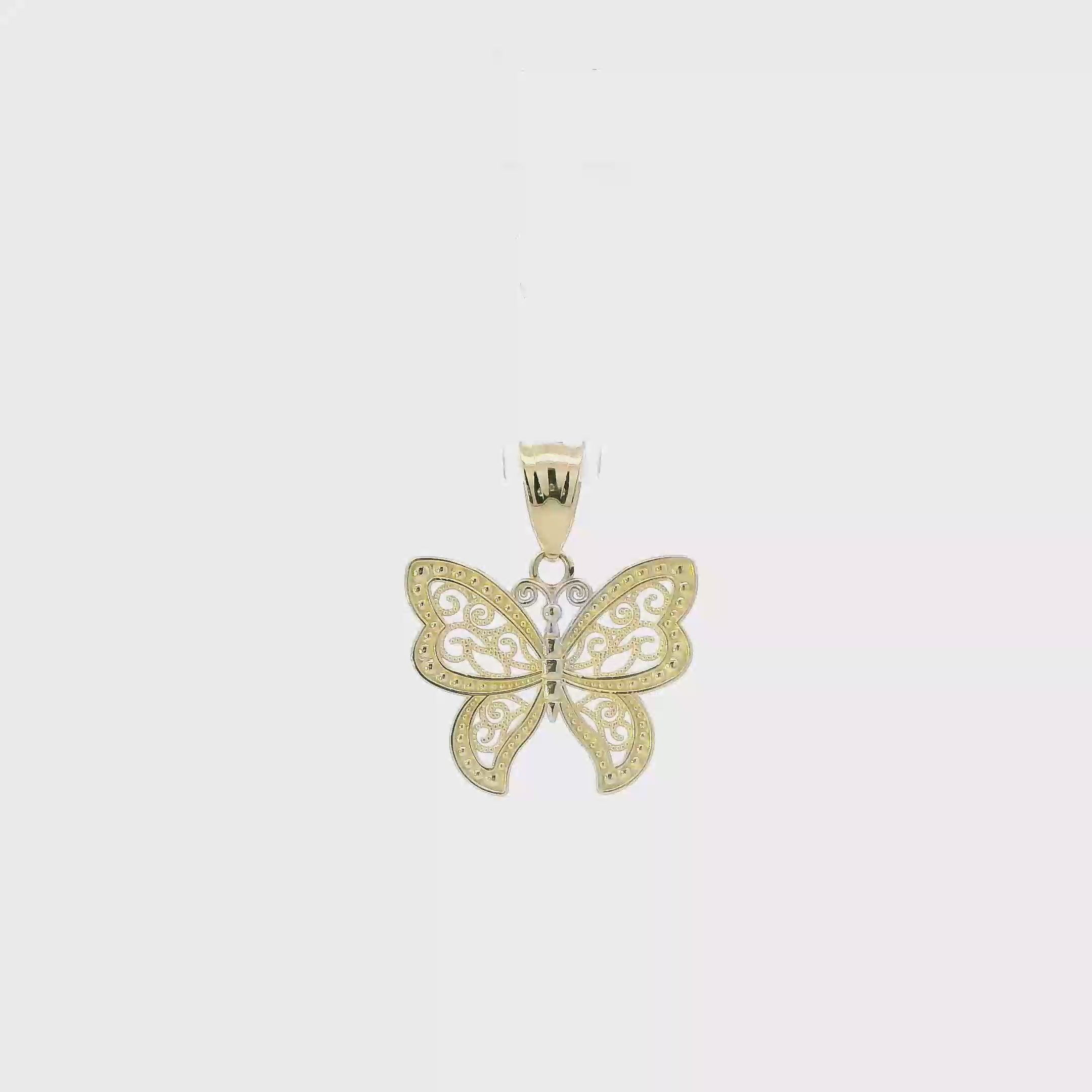 14K Yellow & White Gold Filigree Butterfly Pendant
