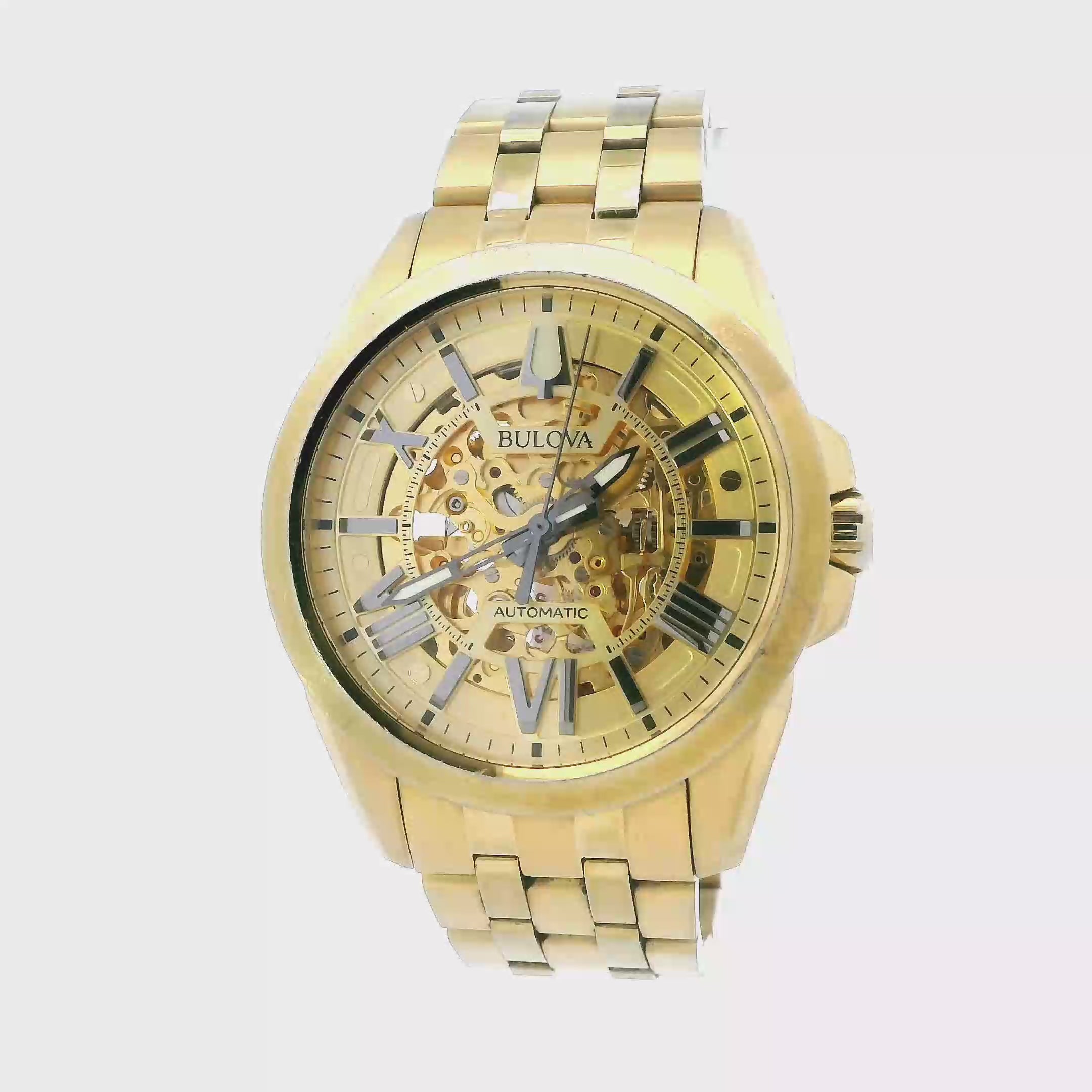 Bulova Sutton Automatic Gold Tone Skeleton Mens Wristwatch