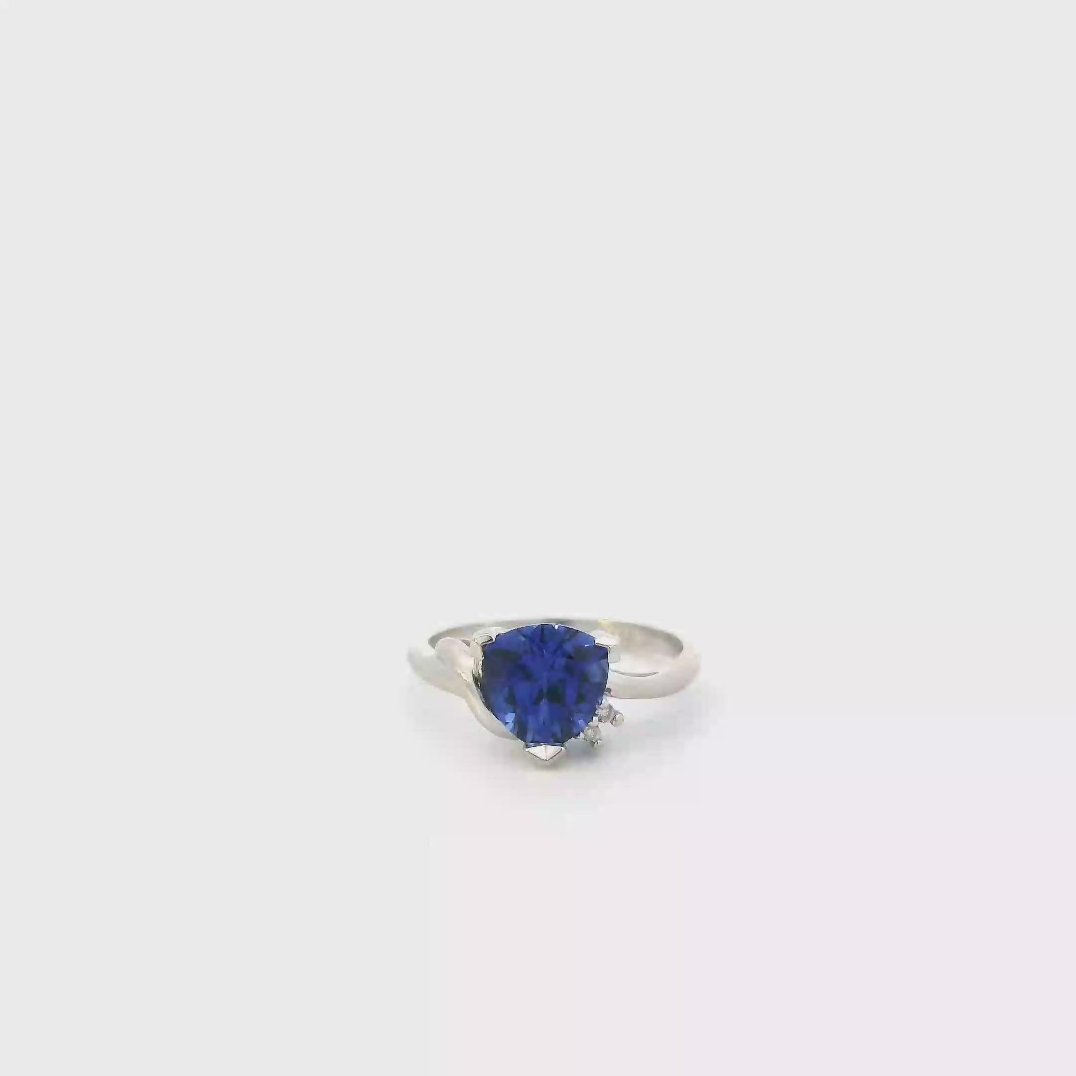14K White Gold Trillion Blue Sapphire & Diamond Matching Earring, Pendant, And Ring Set -0.03ct