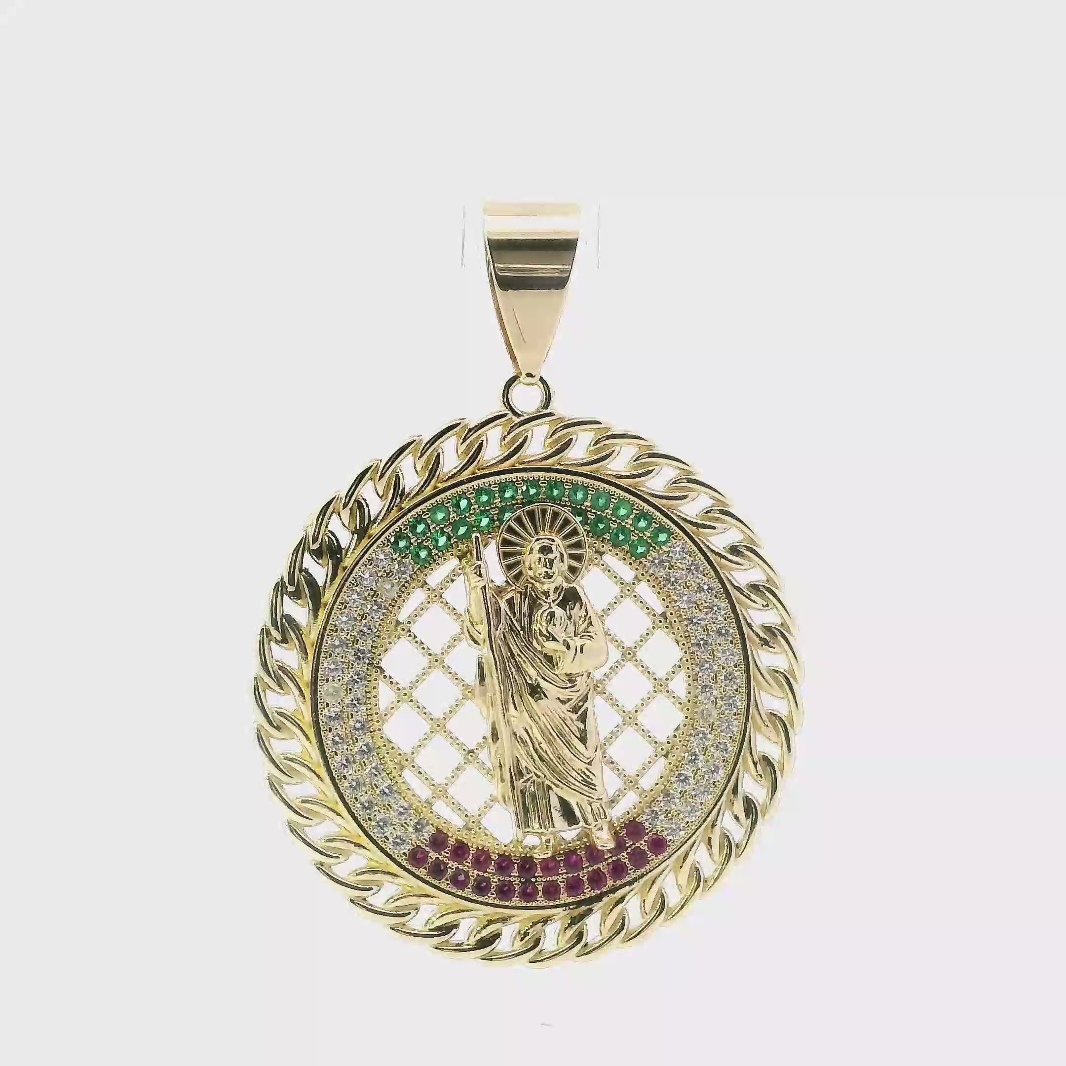 14K Yellow Gold San Judas Curb Outline Pendant
