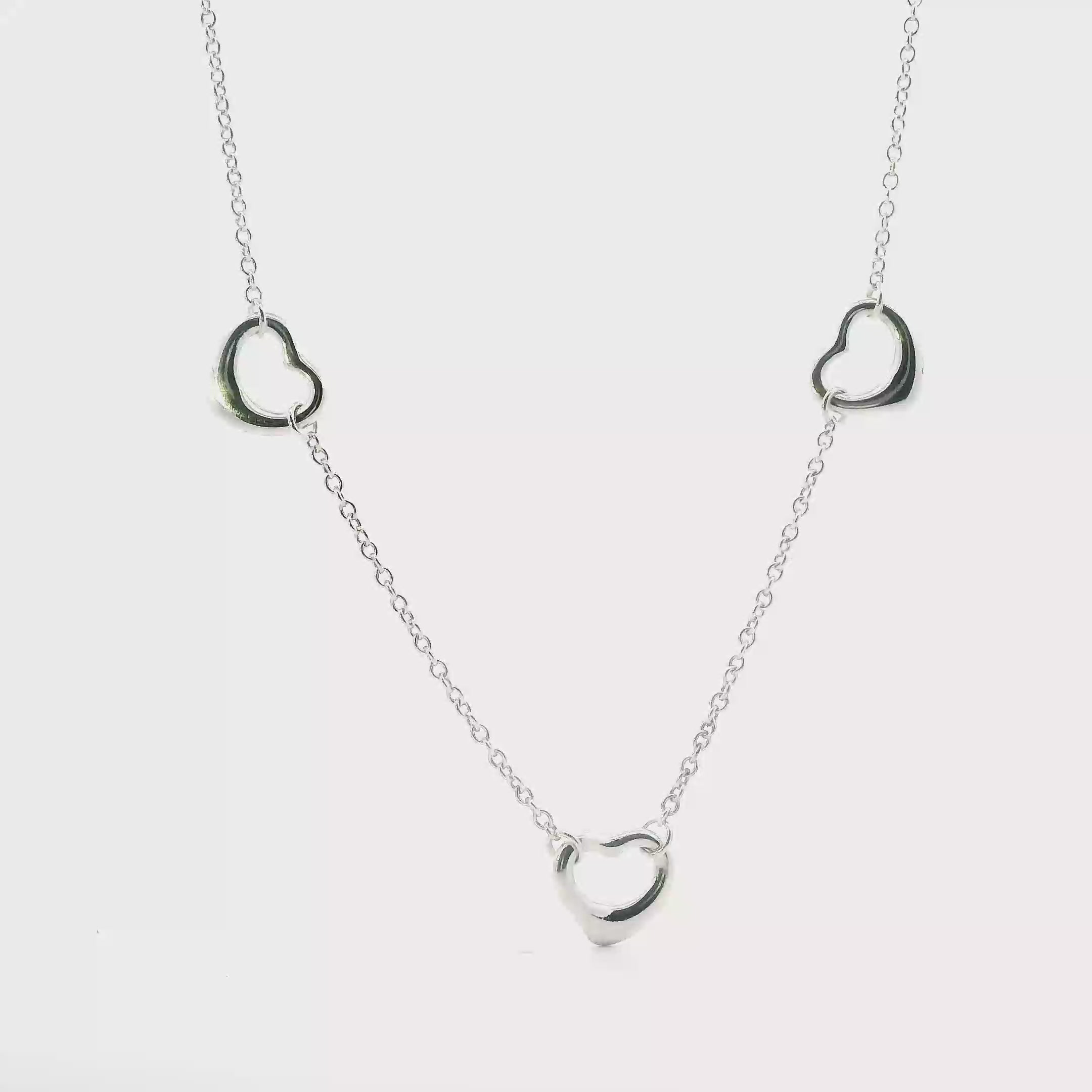 Silver Tiffany And Co Elsa Petretti 3 Hearts Necklace