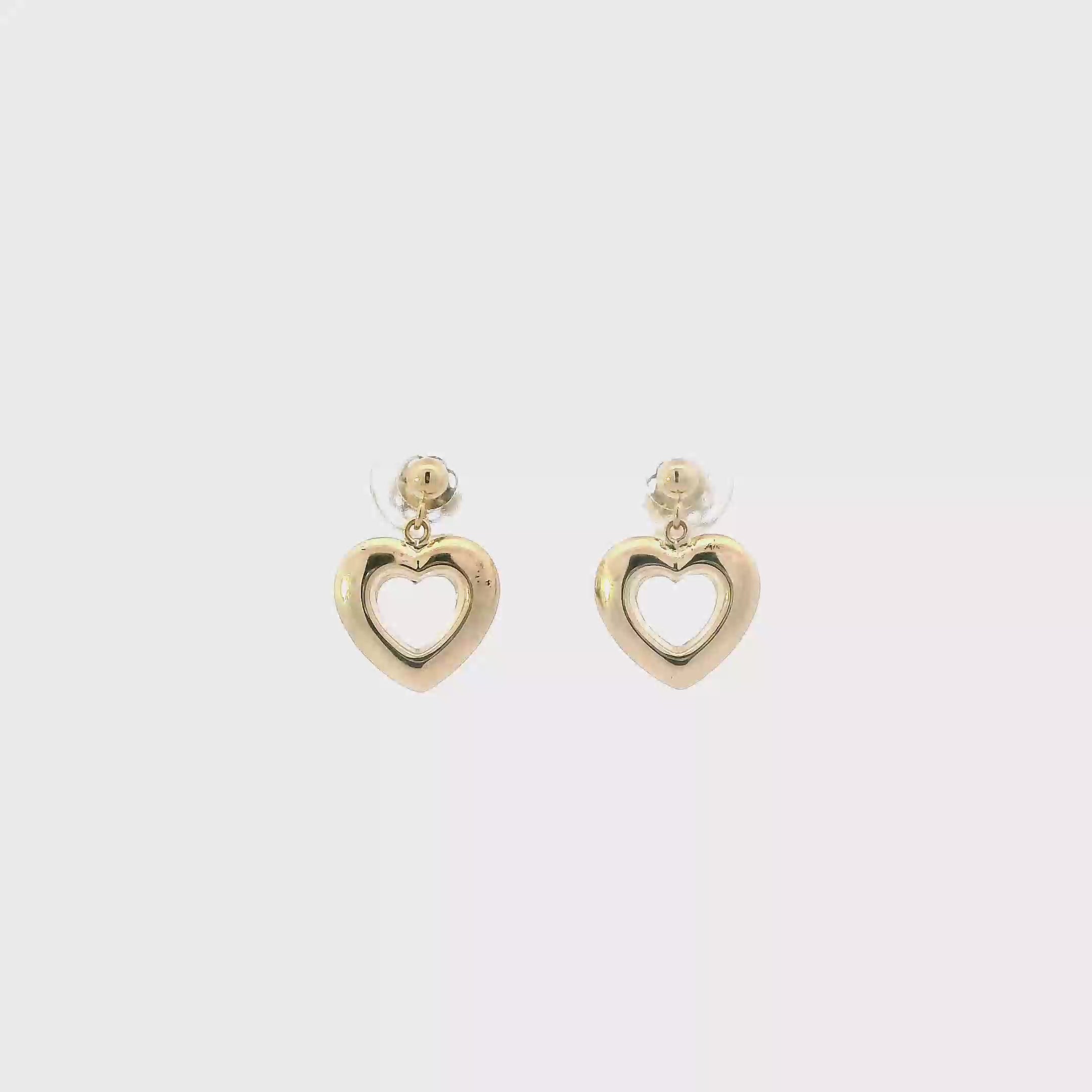 14K Yellow Gold Open Heart Dangle Earrings