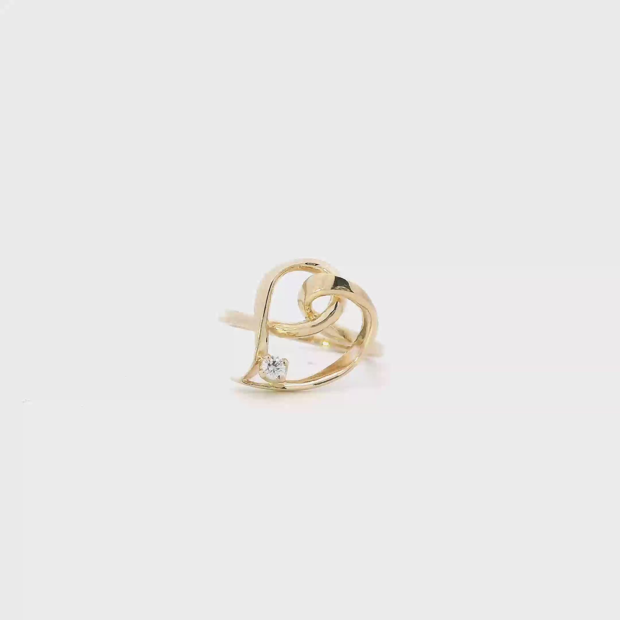 14K Yellow Gold Diamond Open Heart Women's Ring-0.06ct