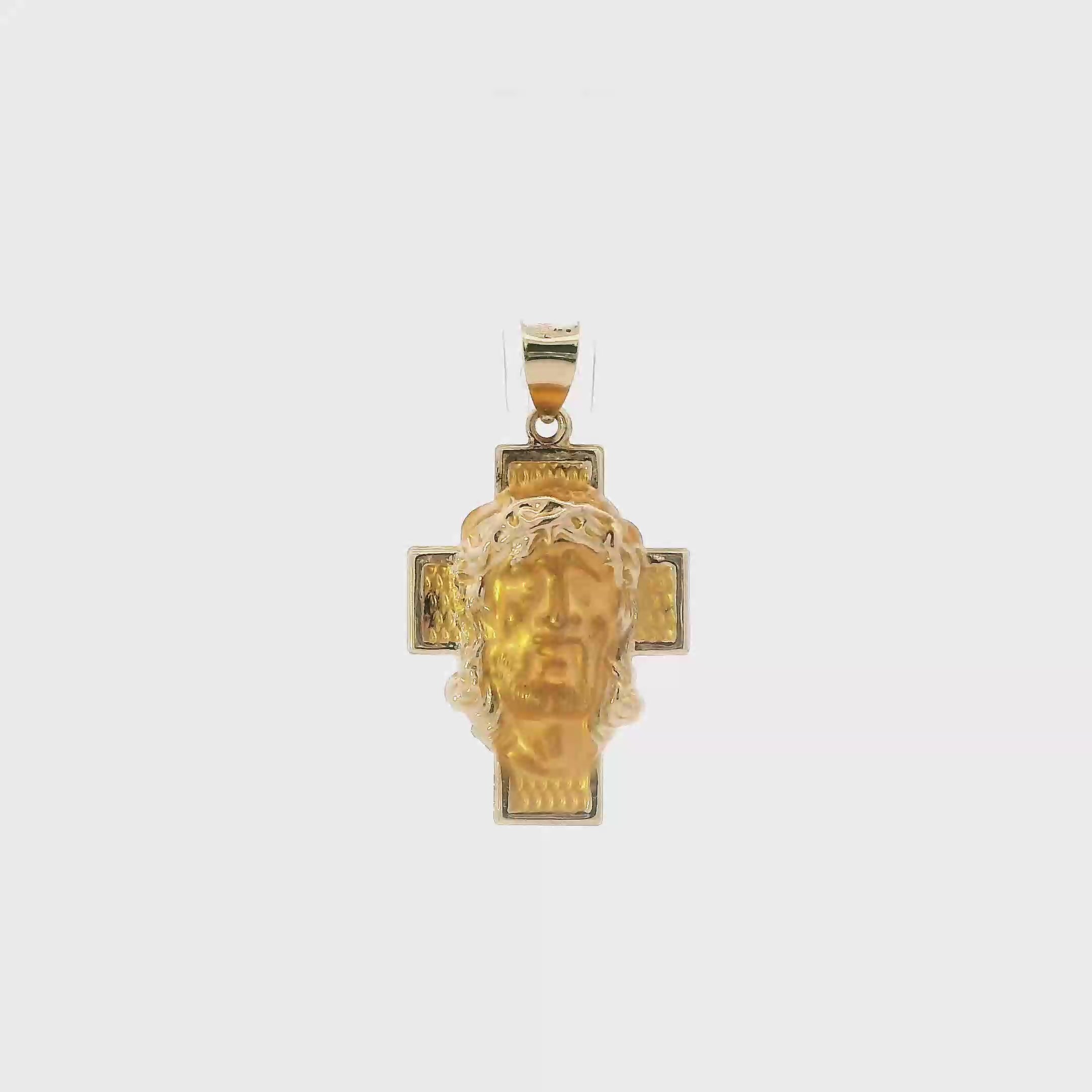 14K Yellow Gold Diamond Cut Jesus Face Cross Pendant