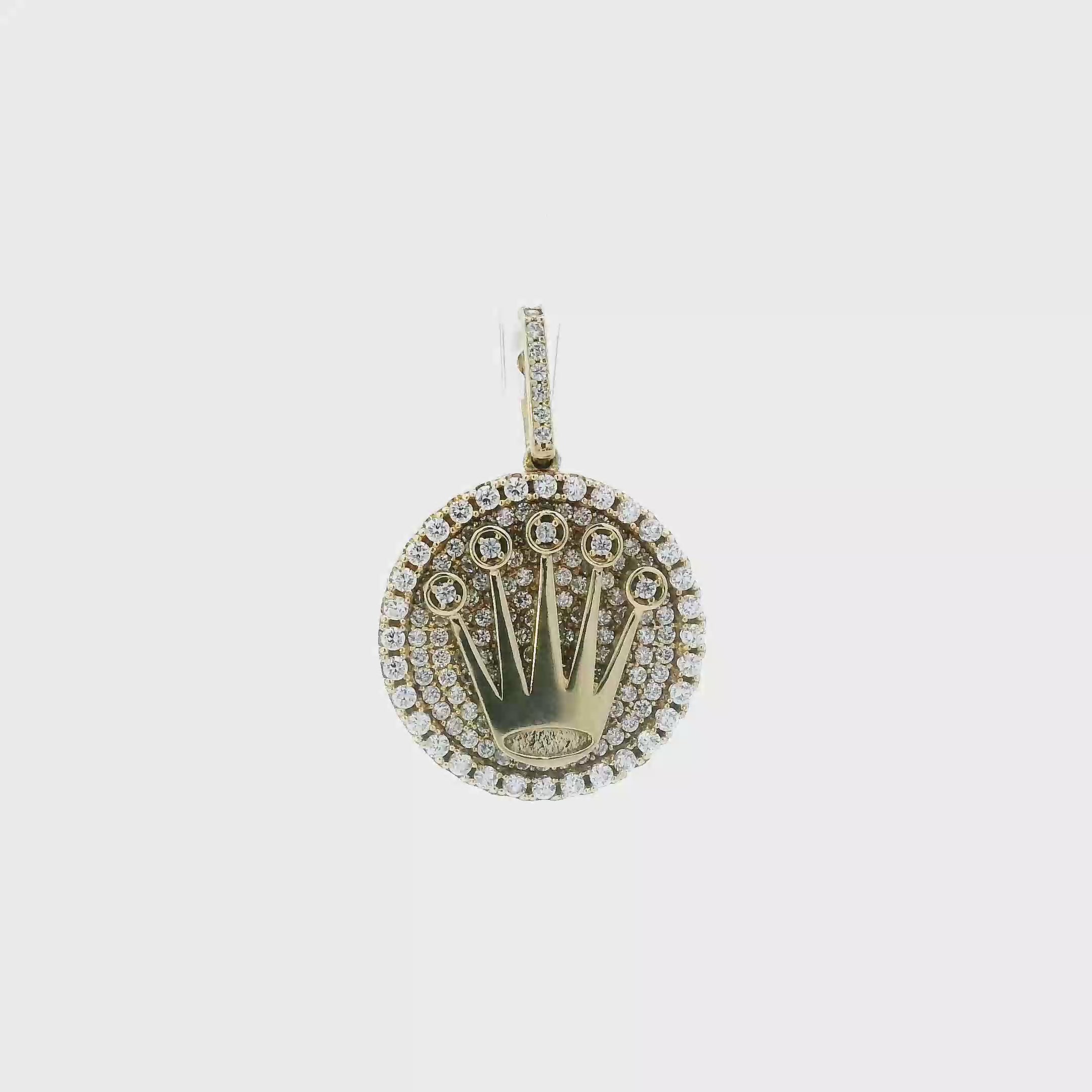10K Yellow Gold Cz Rolex Crown Pendant