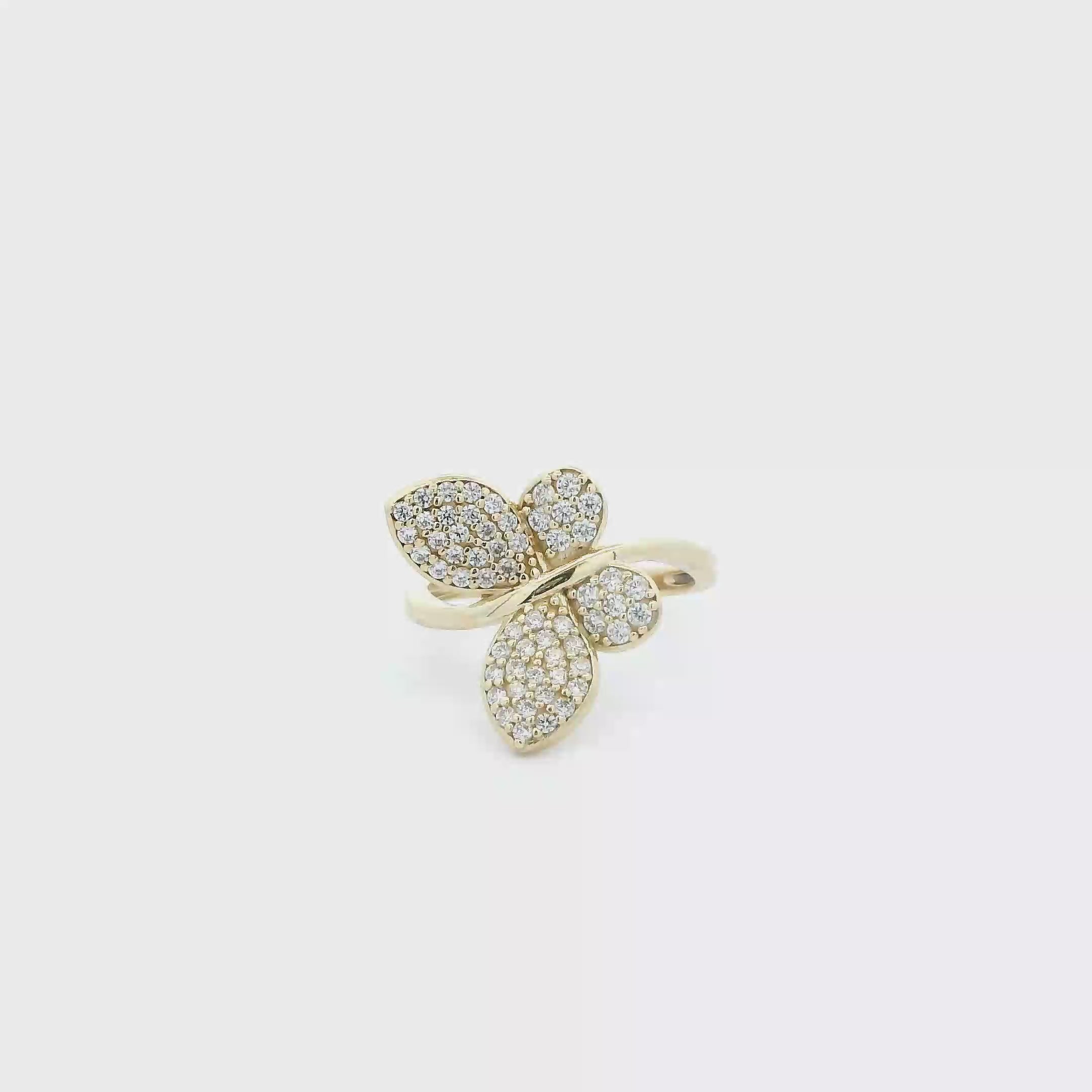 10K Yellow Gold CZ Sideways Butterfly Ring