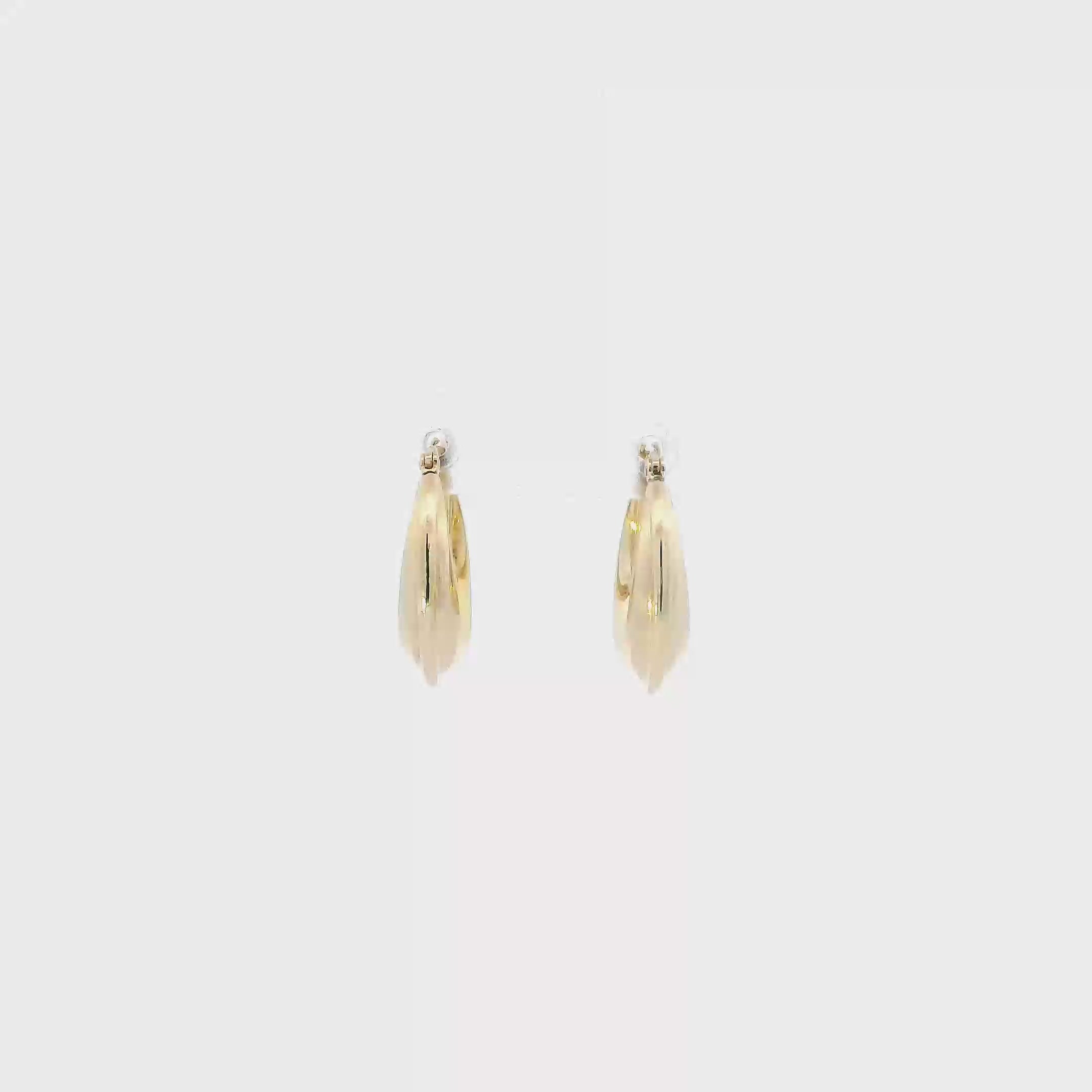 14K Yellow Gold 3 Layer Hollow Hoop Earrings