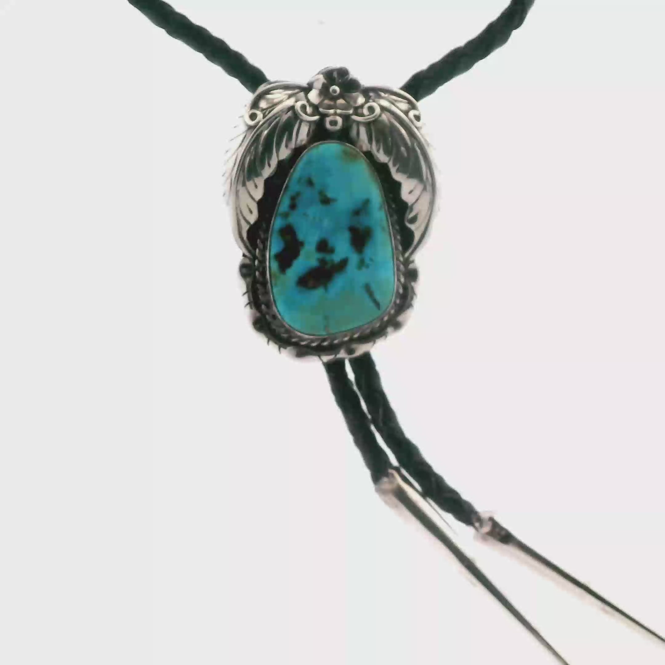Vintage South West sterling Silver Bolo Necklace & Turquoise Pendant