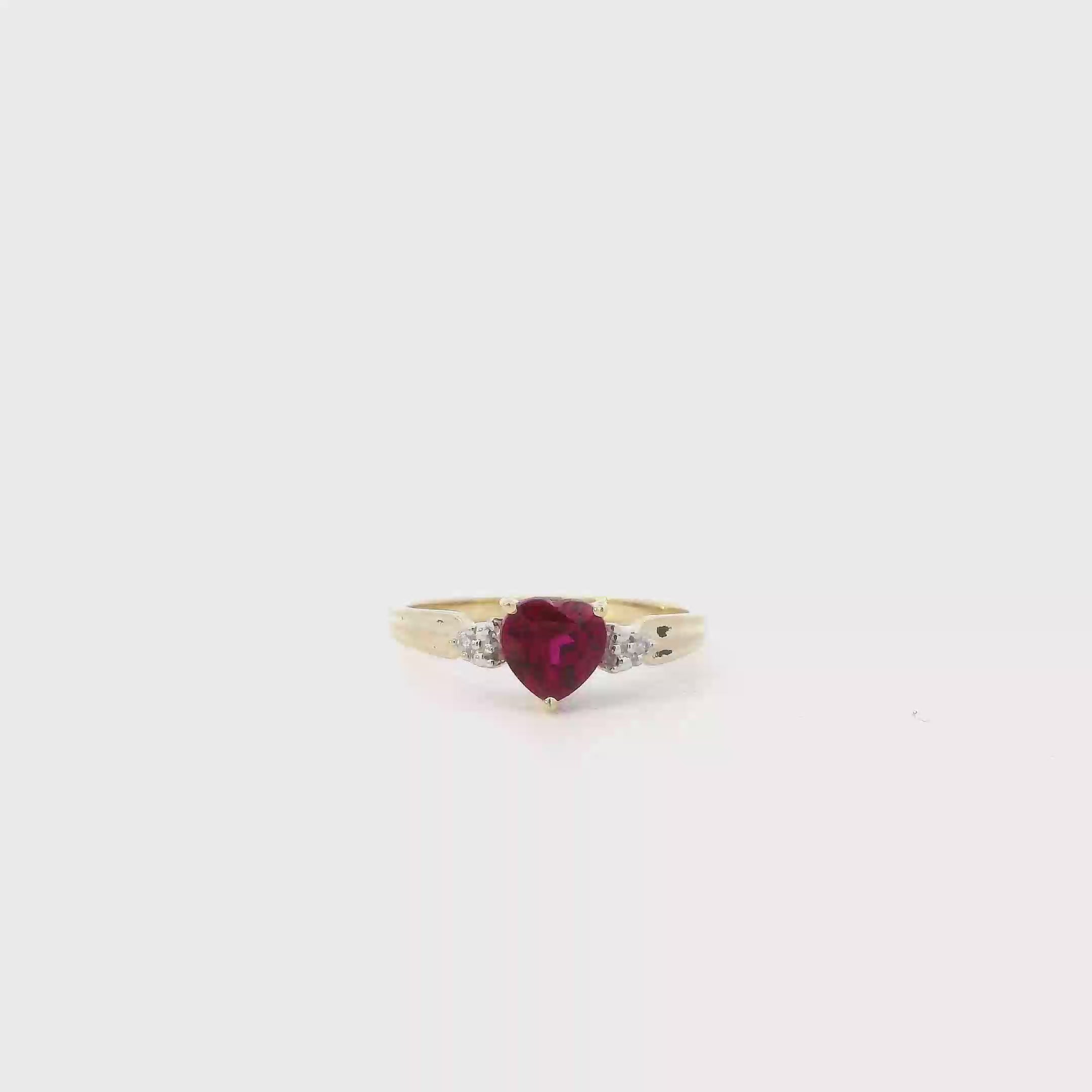 10K Yellow Gold Heart Ruby & Diamond Women's Ring - 0.01ct