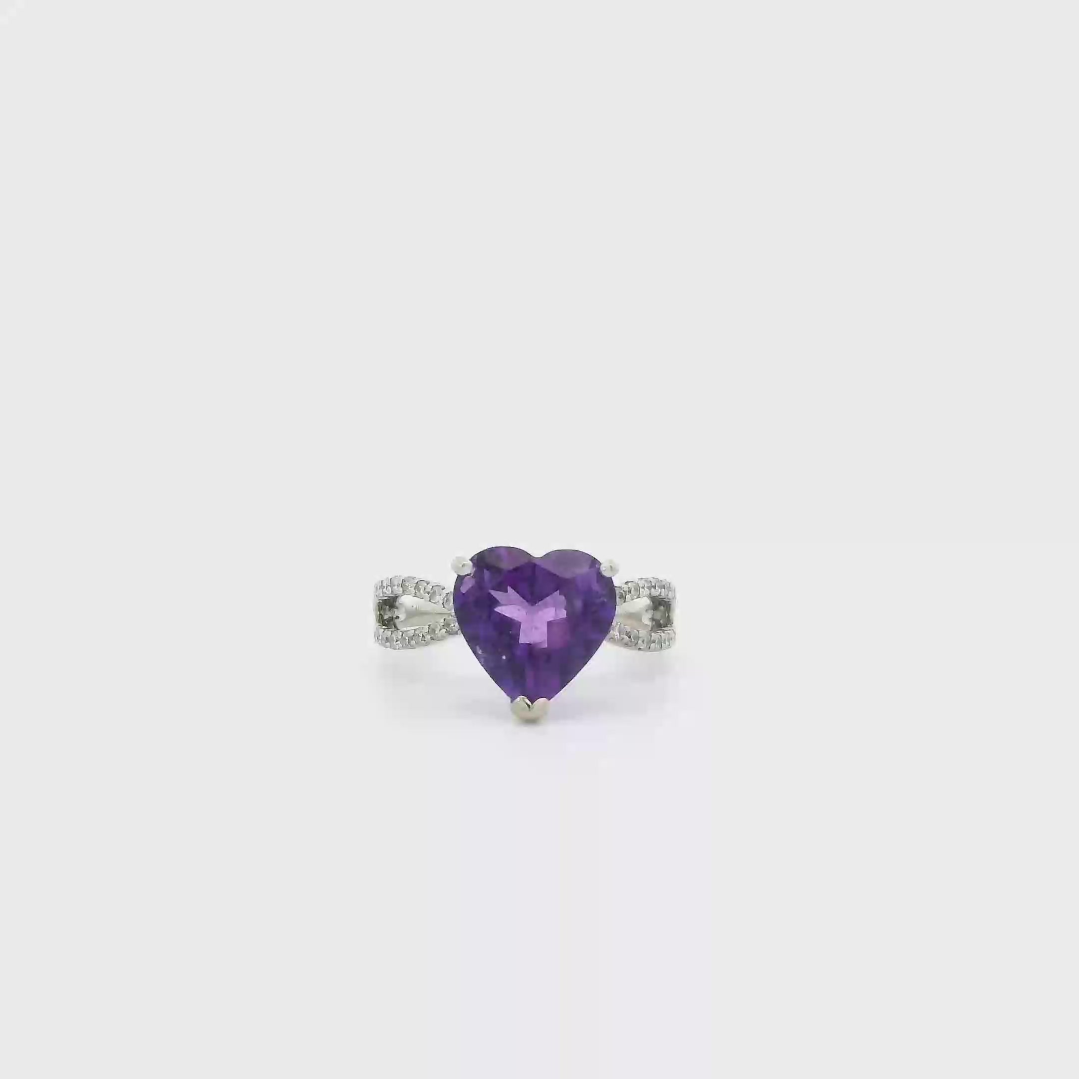 14K White Gold Amethyst & Diamond Womens Ring - 0.26ct