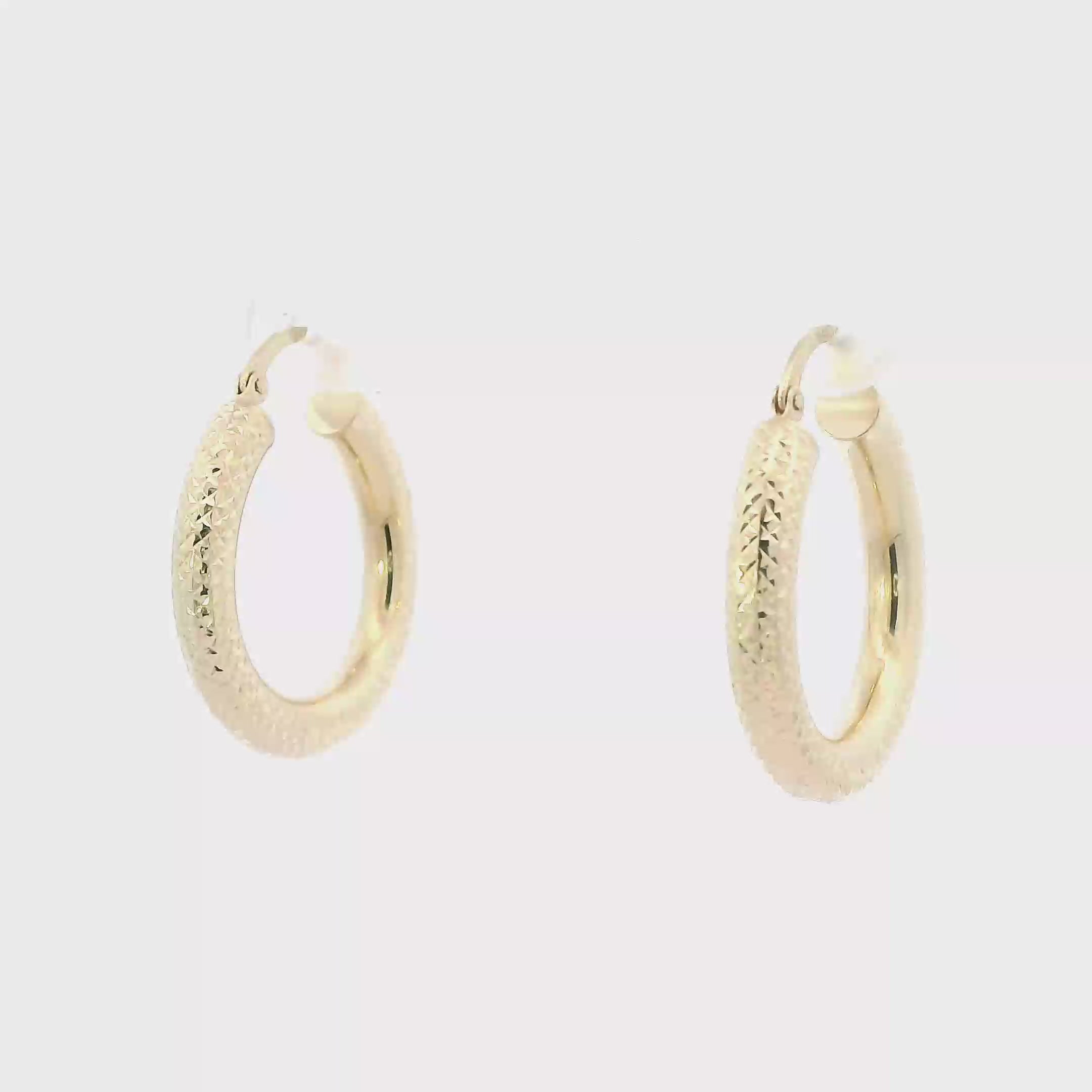 14K Yellow Gold Diamond Cut Hoop Earrings