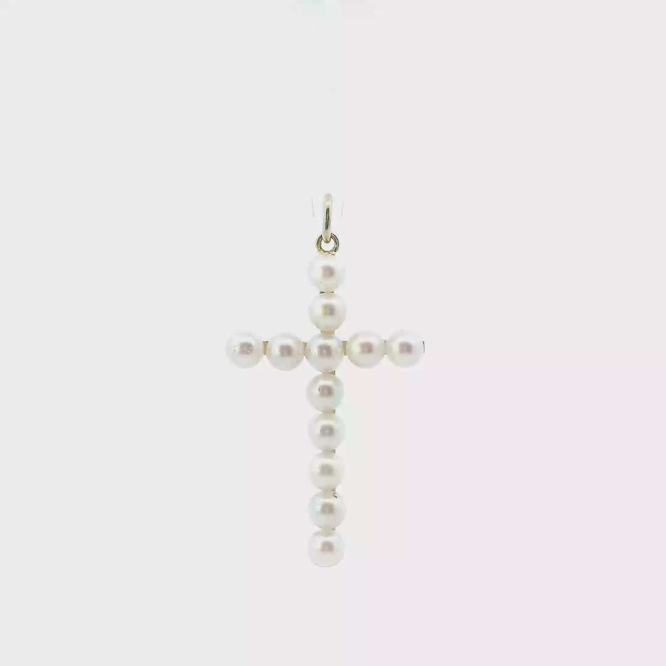 14K Yellow Gold Pearls Cross Pendant