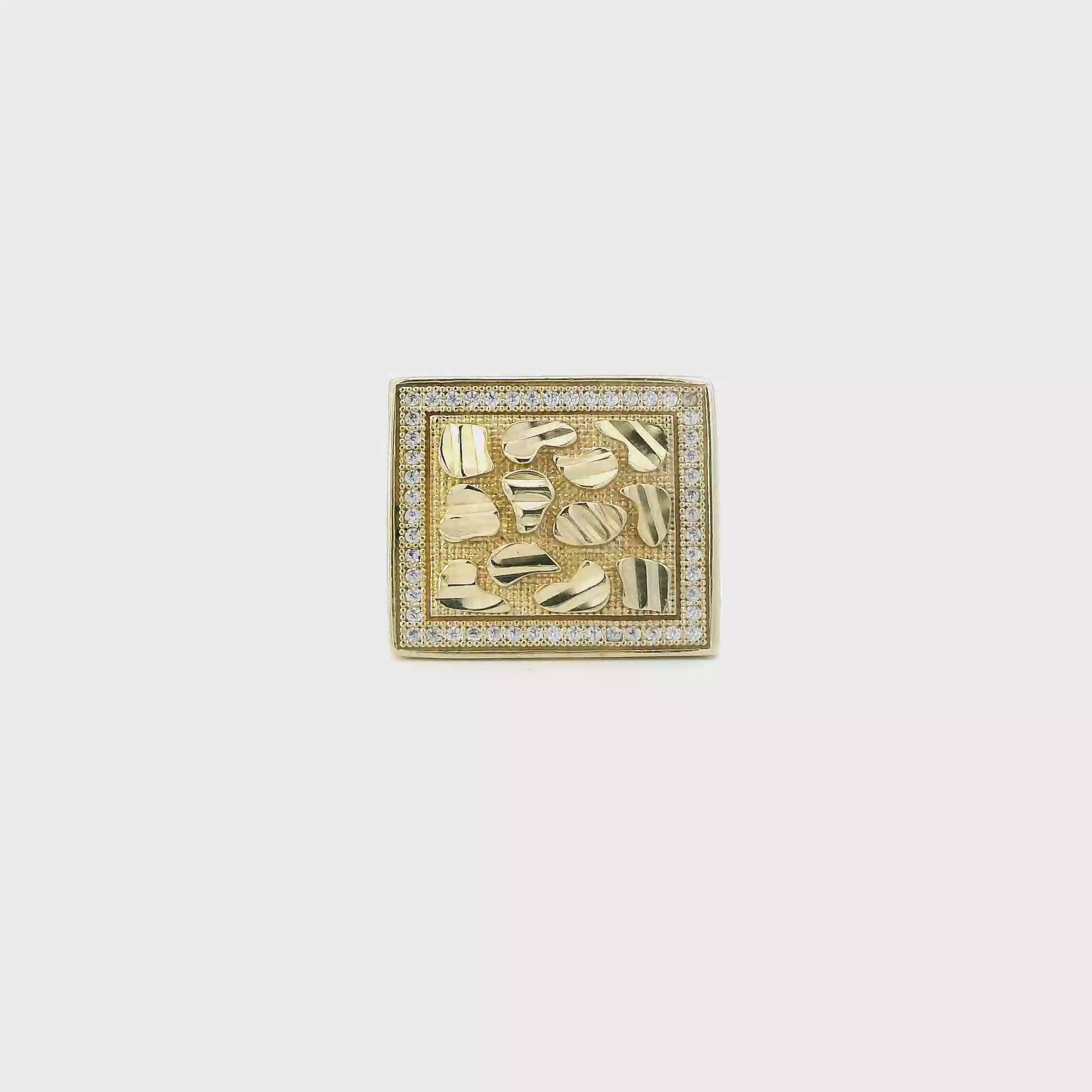 10K Yellow Gold Square Nugget Mens Ring