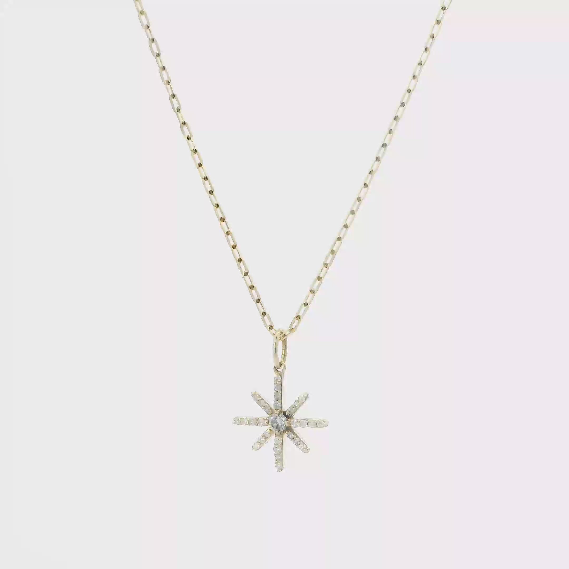 10K Yellow Gold Diamonds Snowflake Pendant & 16-20