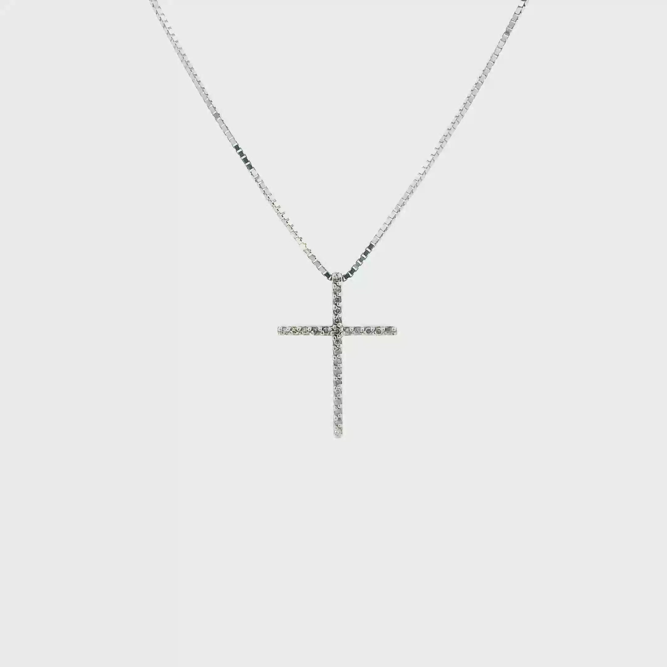 10K White Gold Diamond Cross Pendant & 24