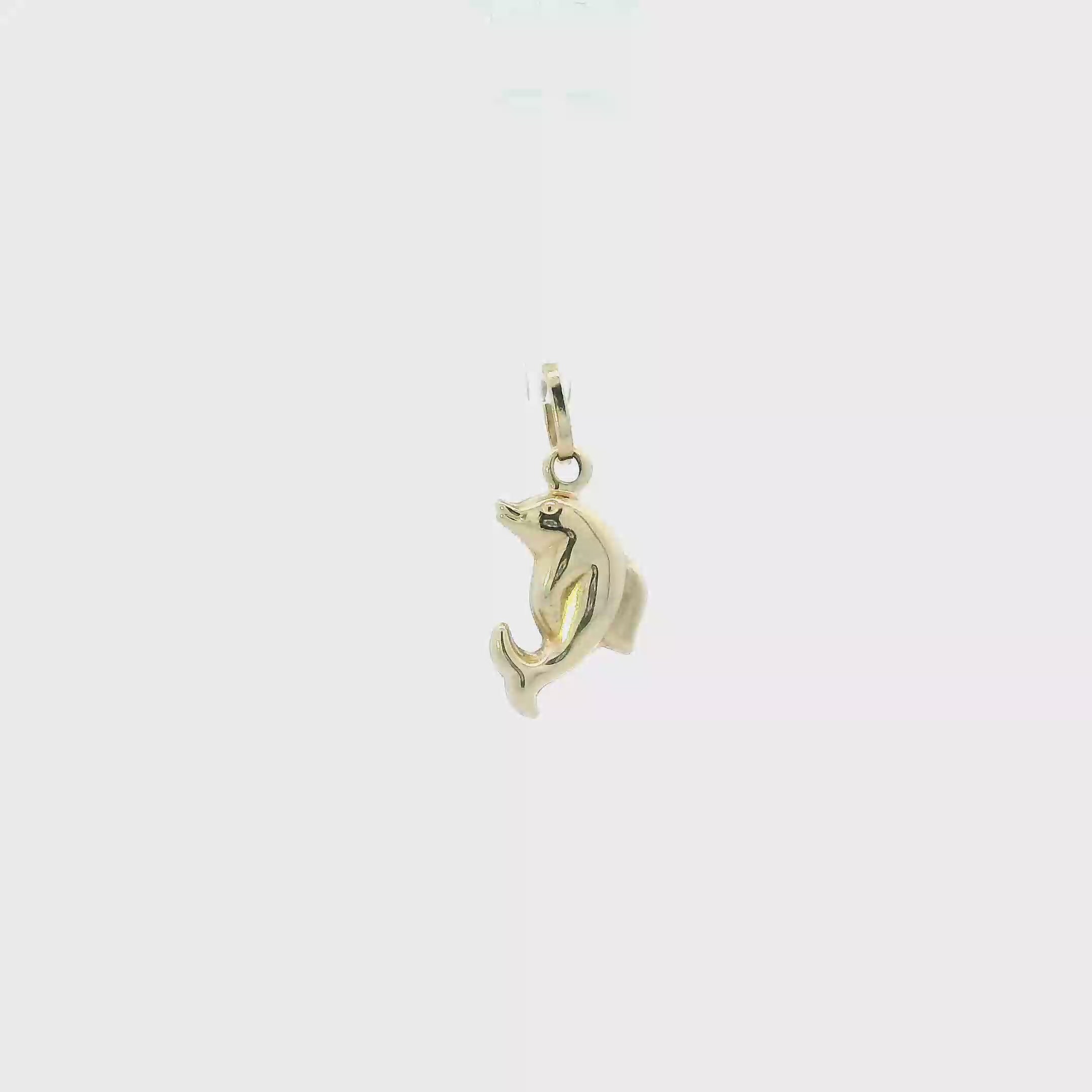 14K Yellow Gold Puff Dolphin Pendant