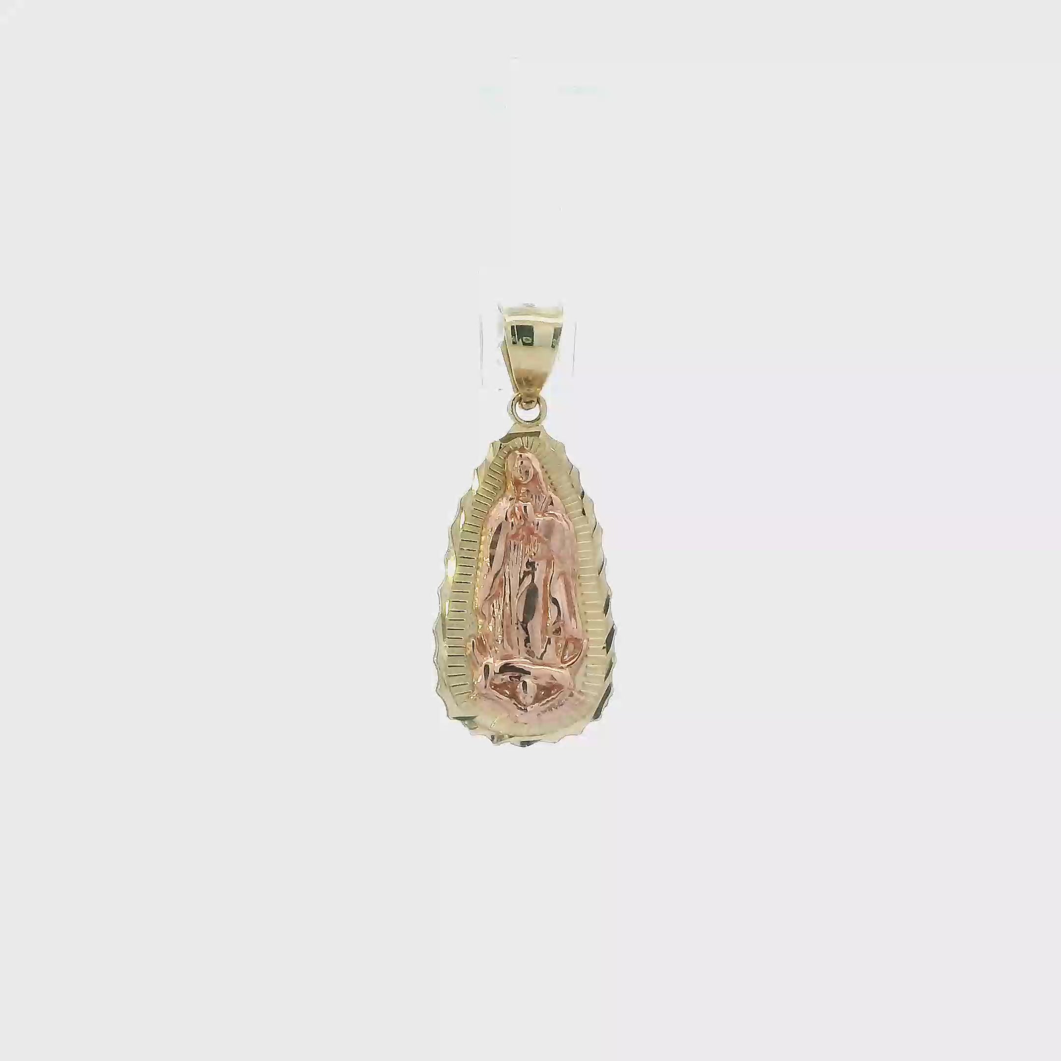 10K Yellow & Rose Gold Diamond Cut Virgin Mary Pendant