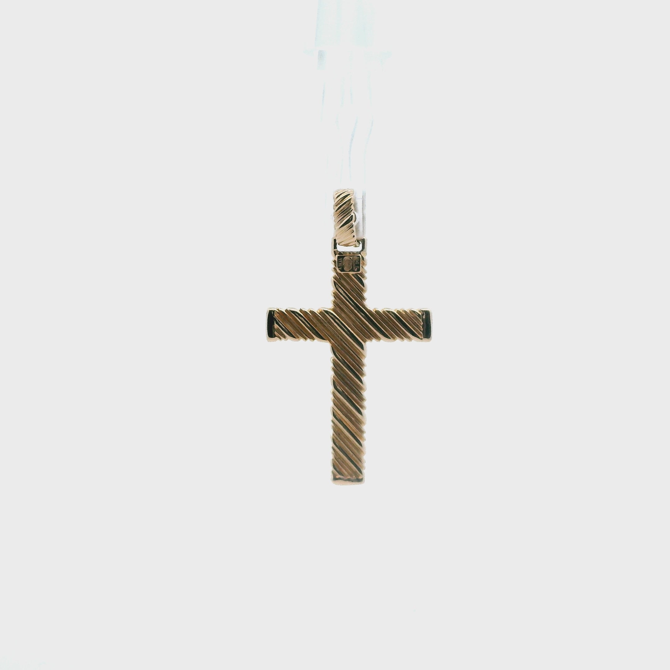 14K Yellow Gold Lined Cross Pendant