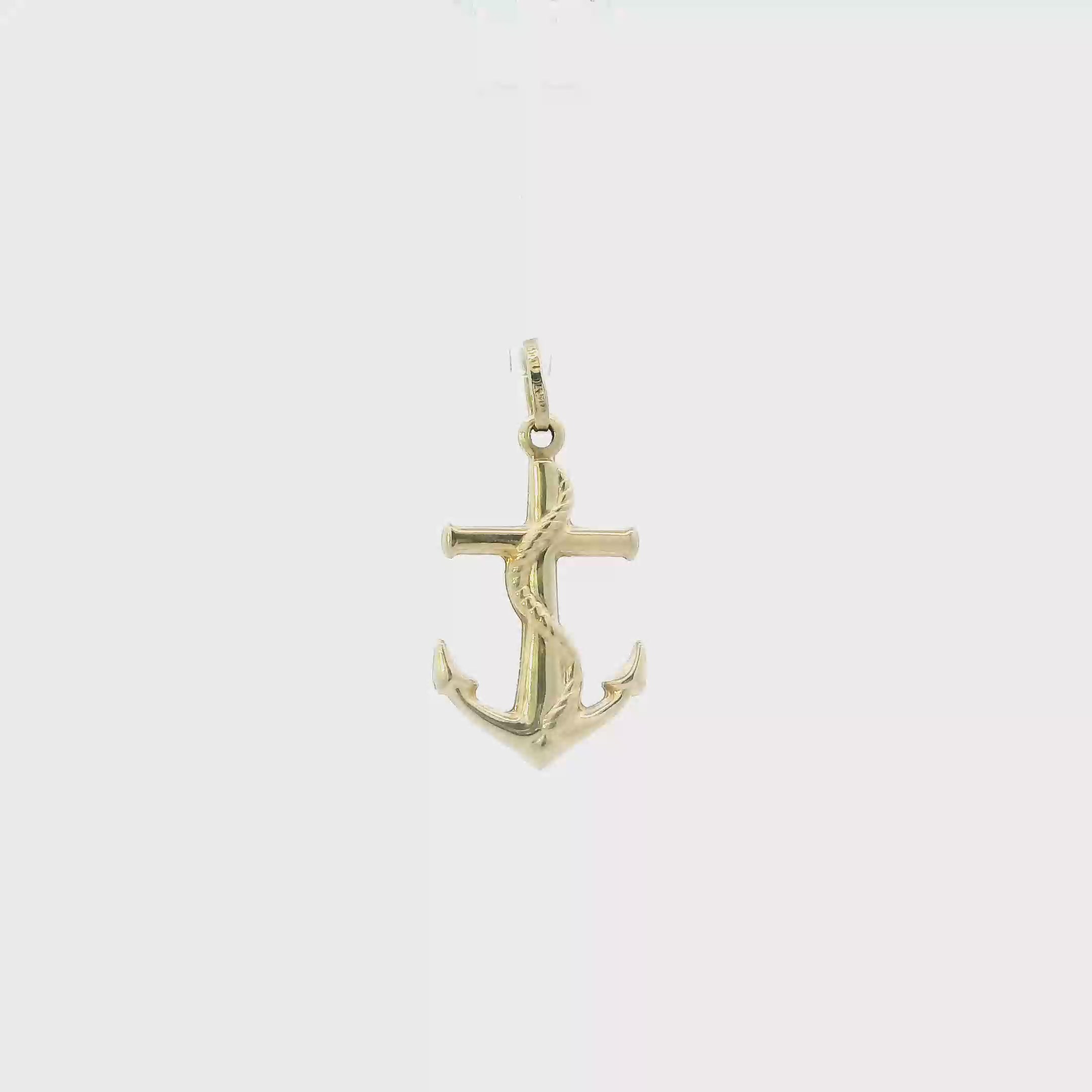 14K Yellow Gold Religious Anchor Pendant