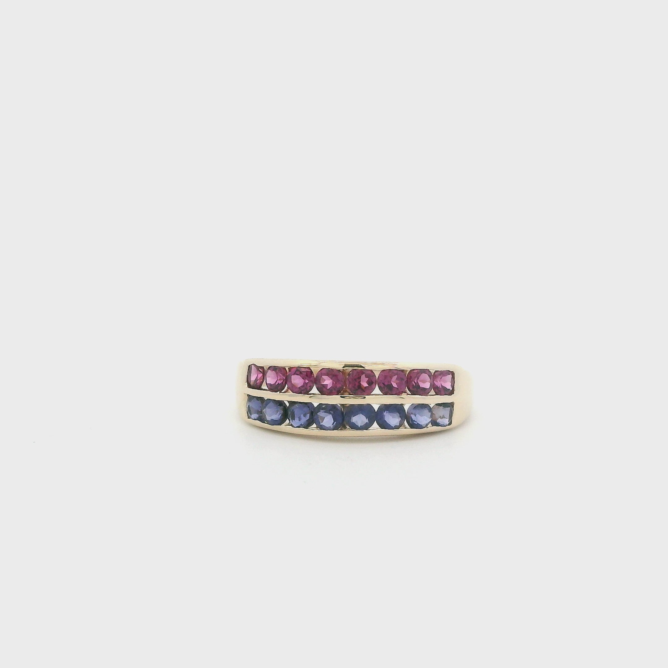 14K Yellow Gold Blue & Pink Tourmaline Womens Ring