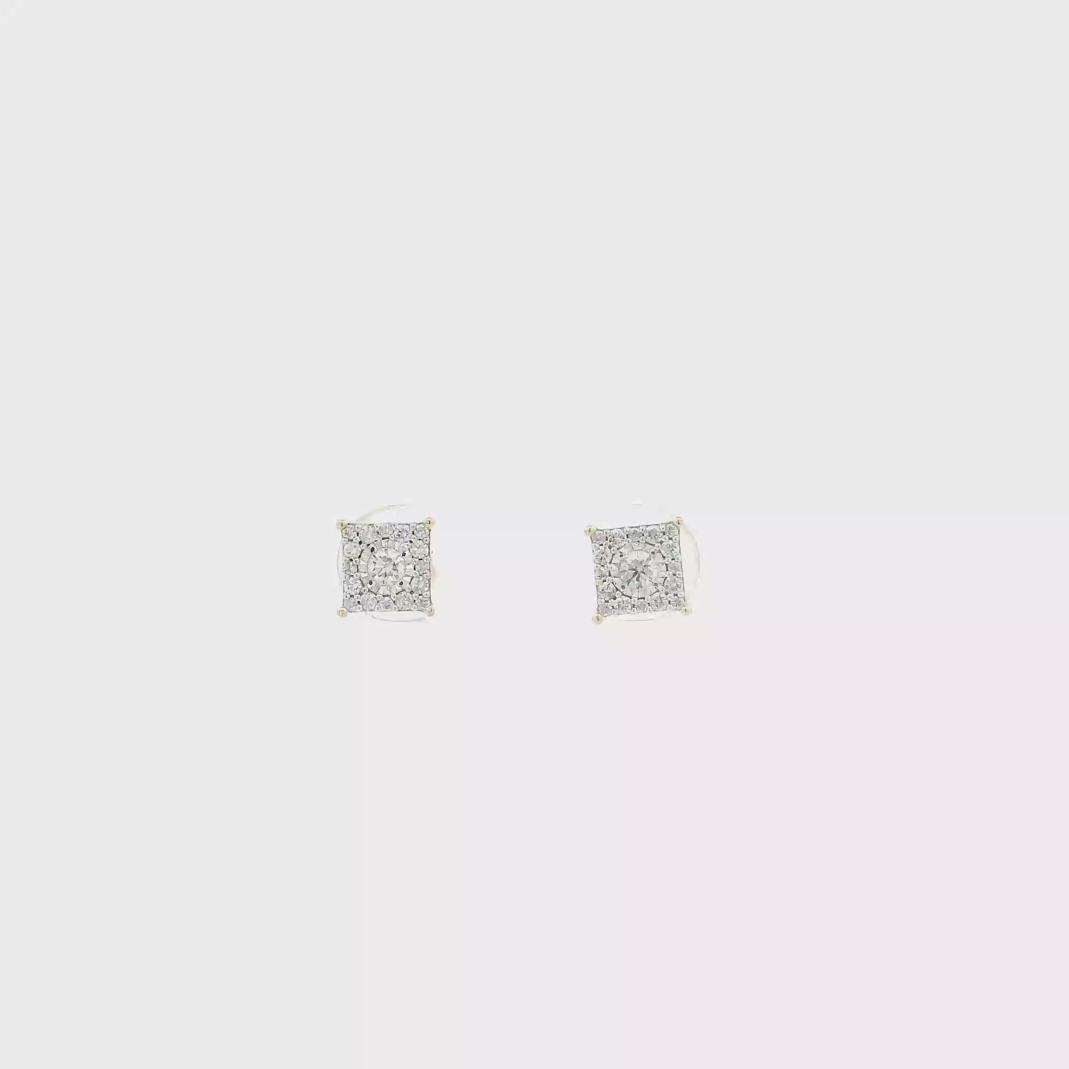 14K Yellow & White Gold Diamond Square Earrings - 0.27ct