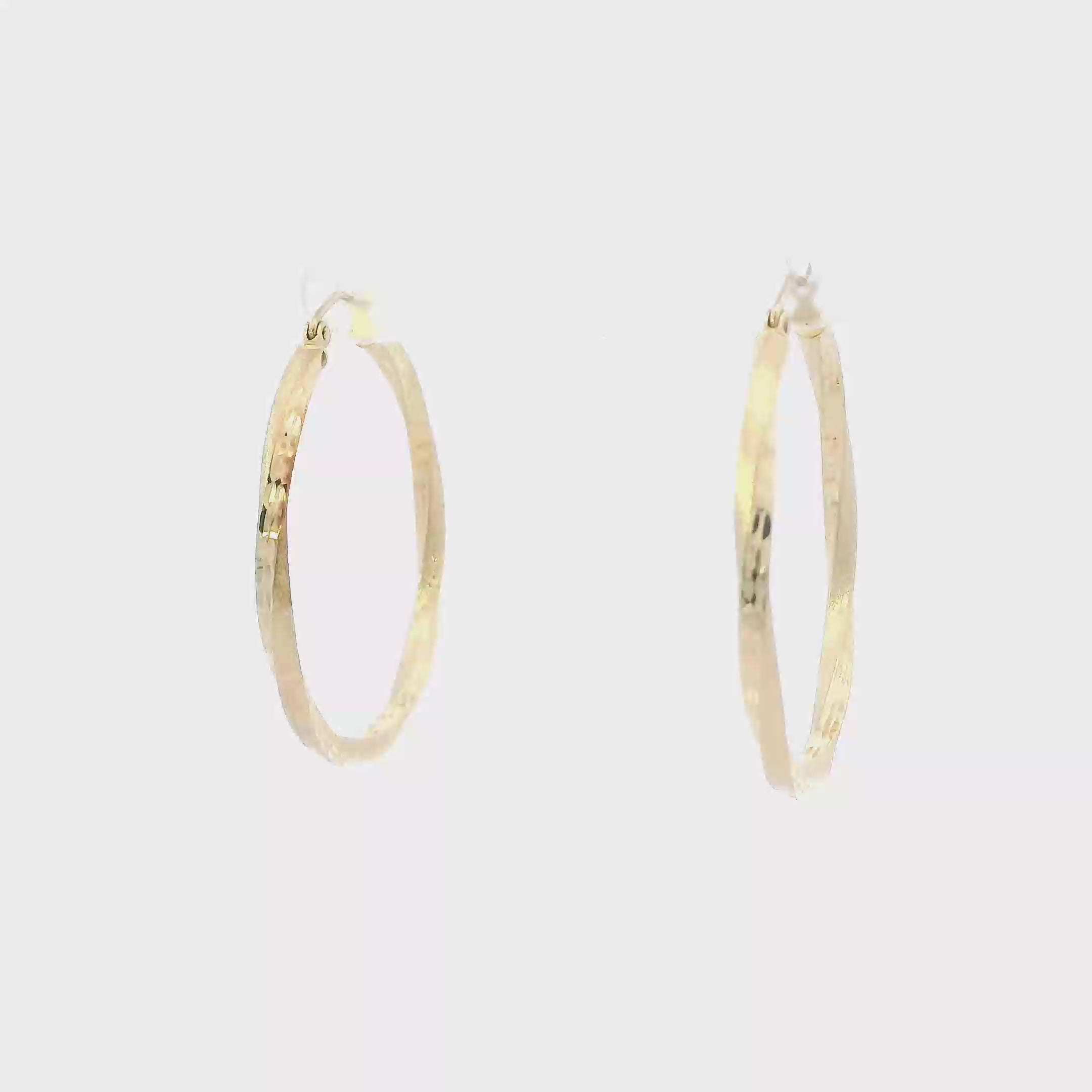 14K Yellow Gold Diamond Cut Design Hoop Earrings
