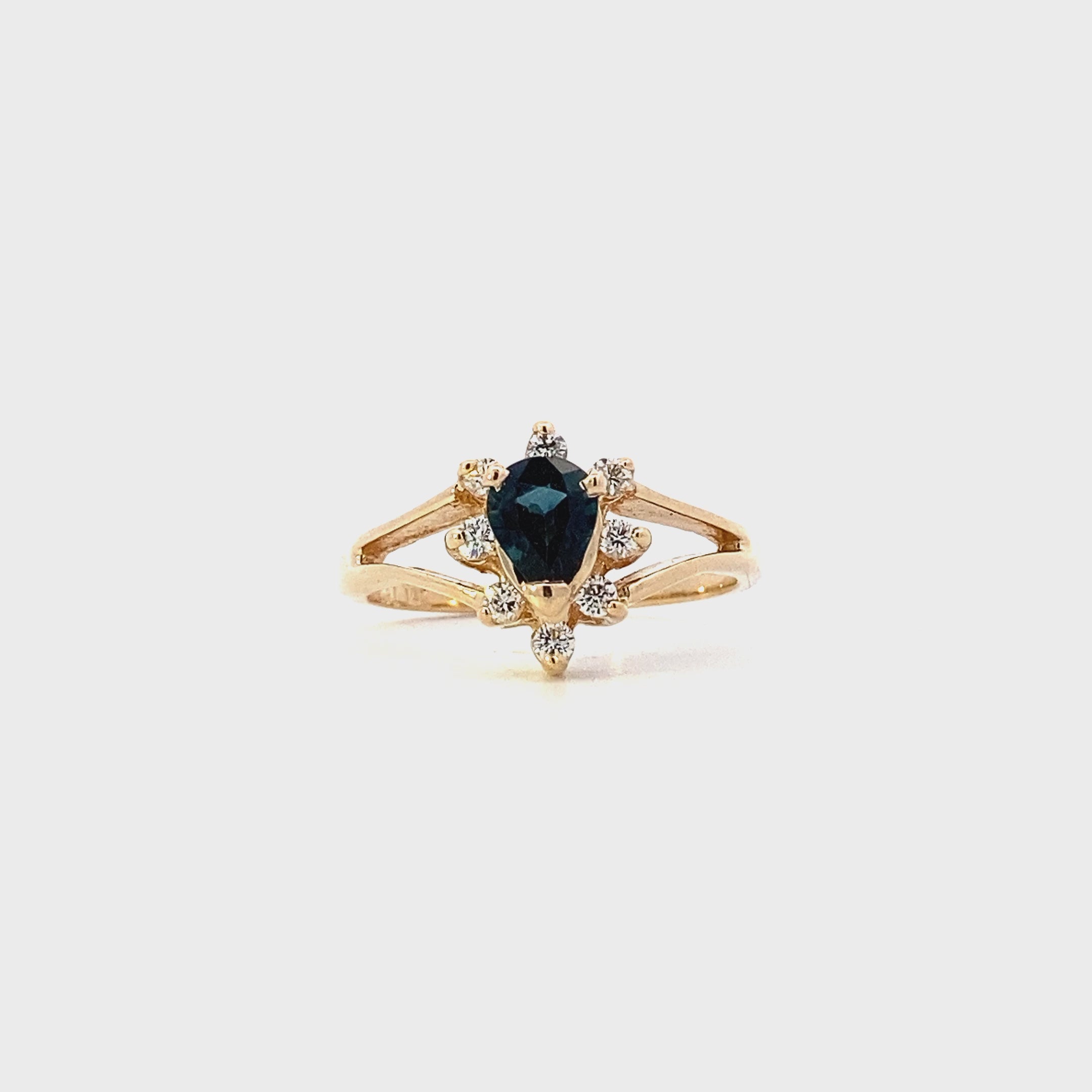 14K Yellow Gold Blue Sapphire Women's Diamond Ring - 0.16ct