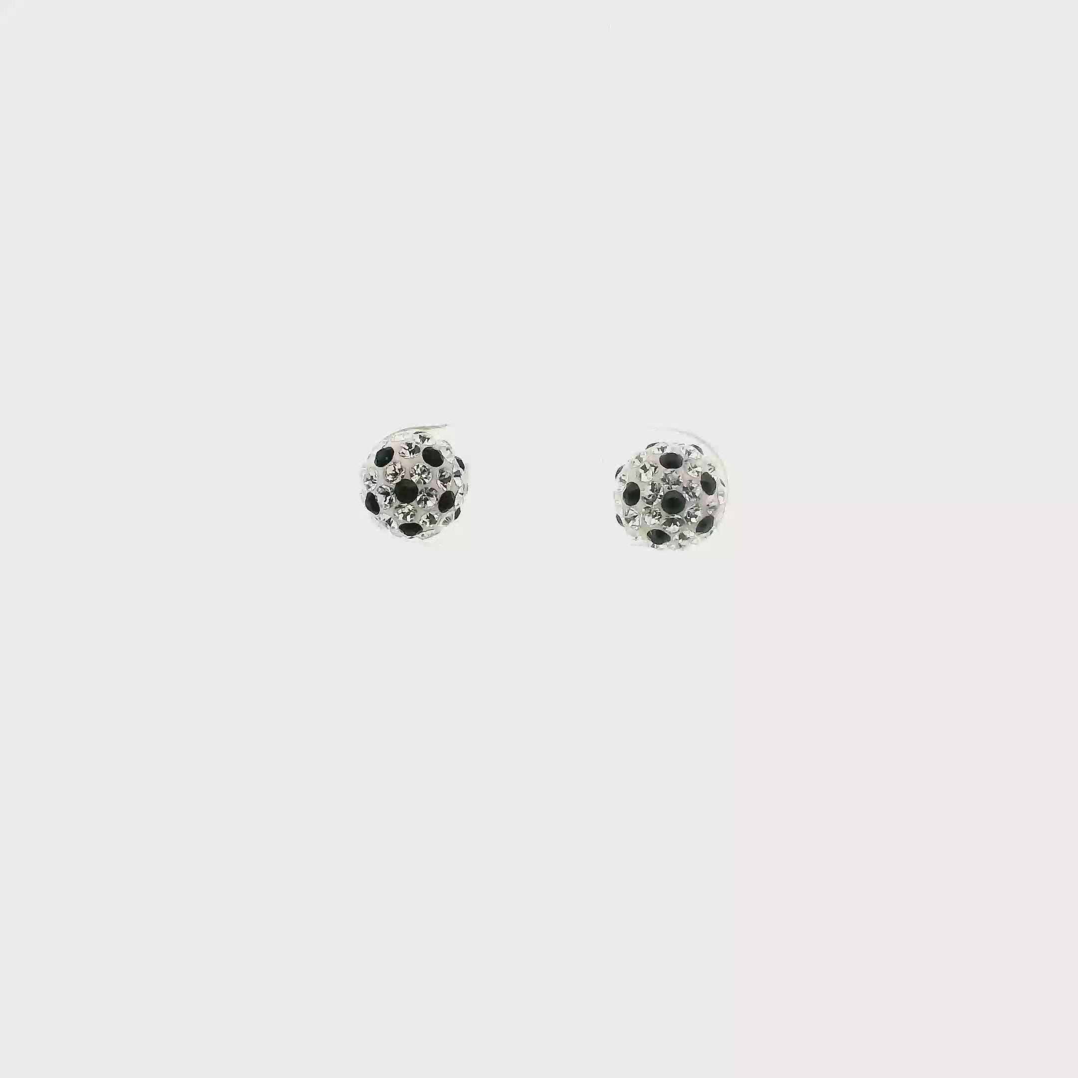 10K Yellow Gold Clear & Black Cz Sparkle Ball Stud Earrings