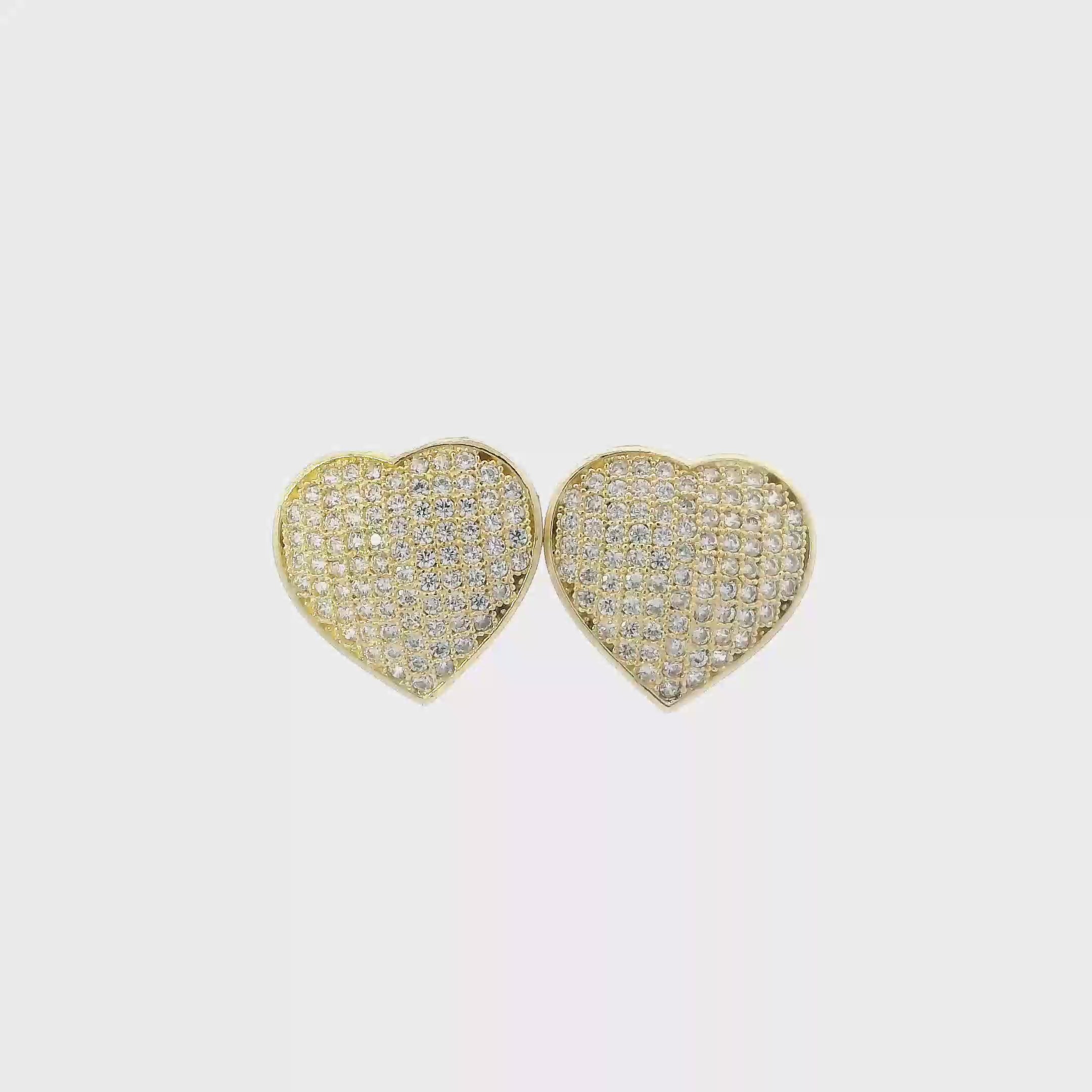 10K Yellow Gold Pave Heart Stud Earrings