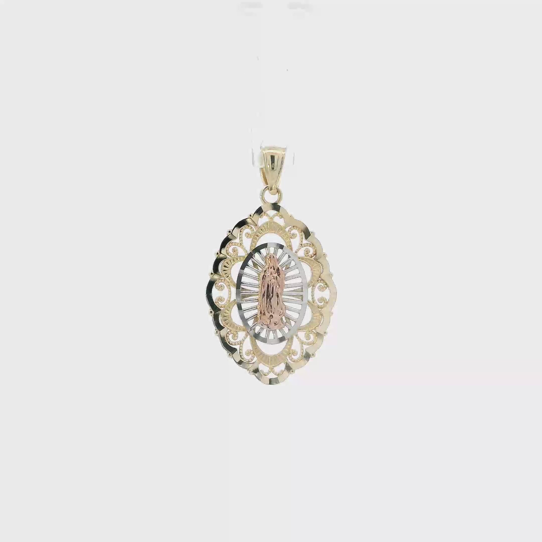 14K Tri Color Gold Filigree Oval Religious Pendant
