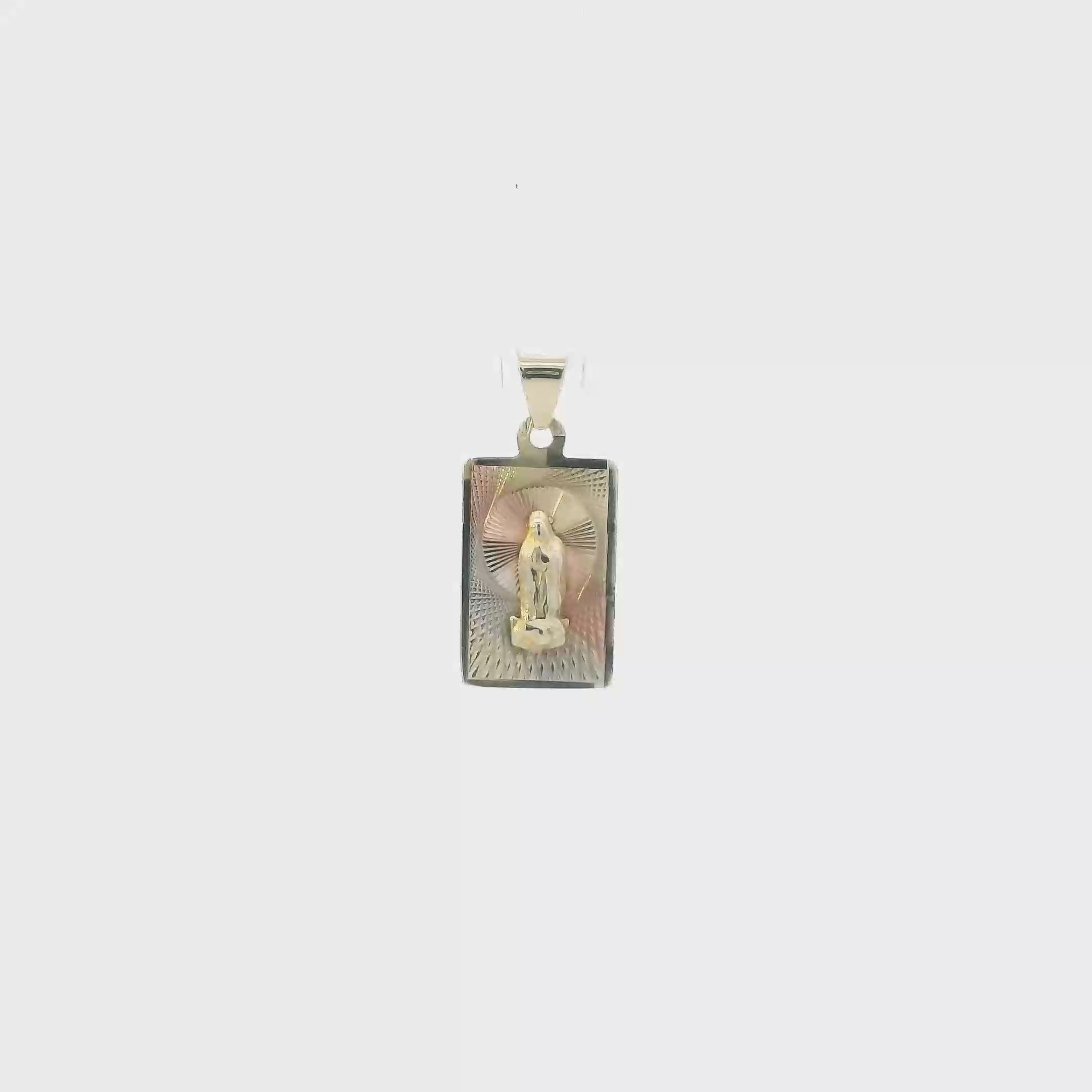 10K Tri Color Gold Rectangle Virgin Mary Pendant