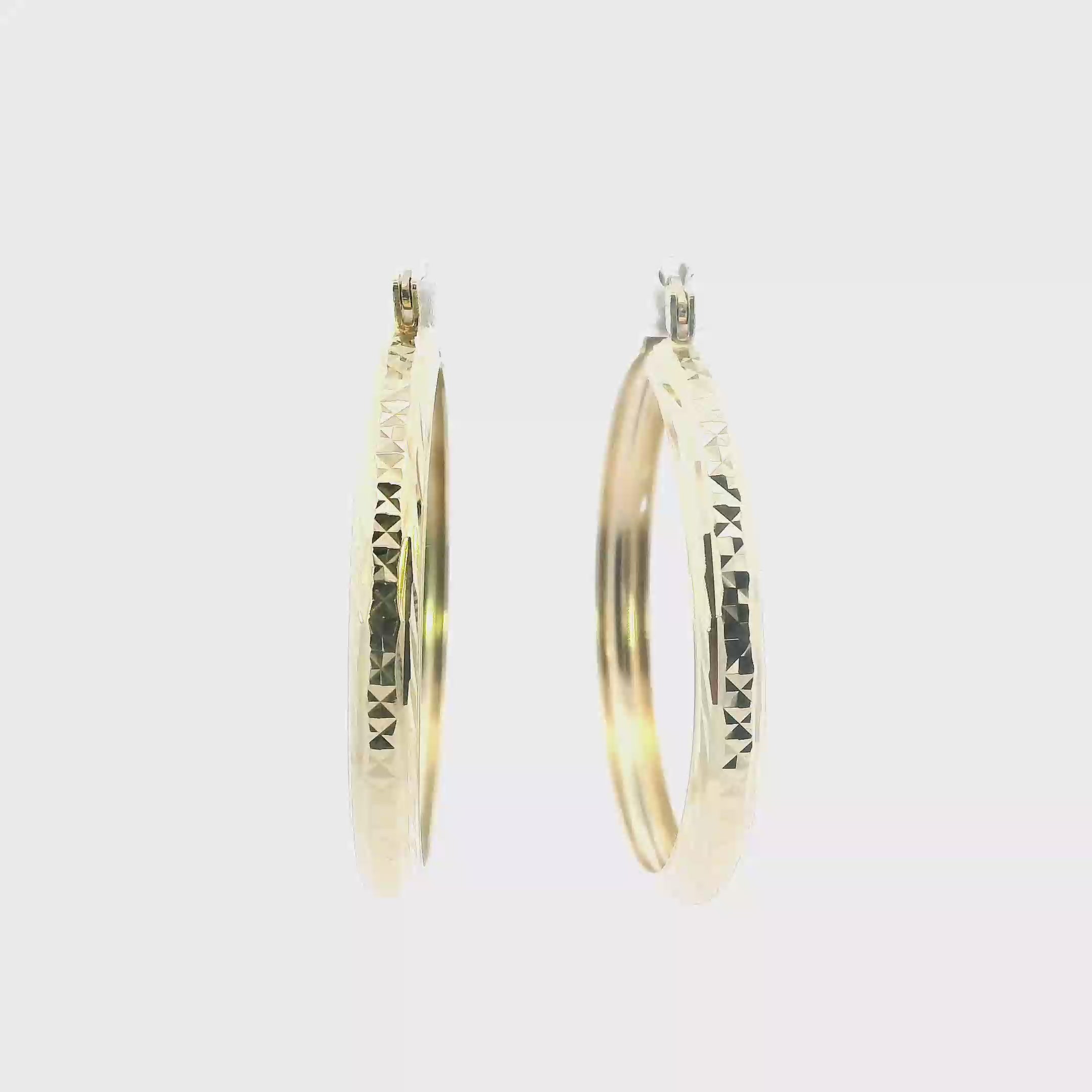 14K Yellow Gold Diamond Cut Hoop Earrings